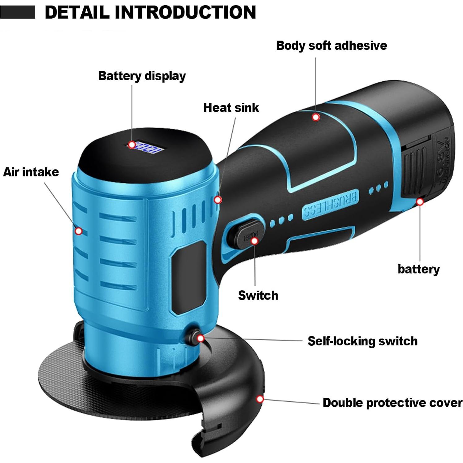 Amoladora Angular Inalámbrica ZFULVO 16.8V 19500RPM con 2 Baterías