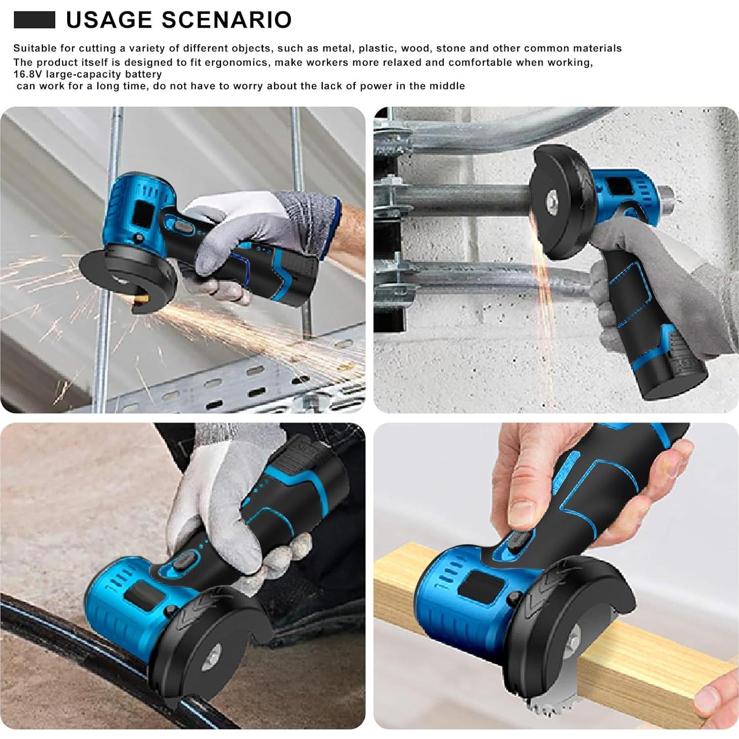 Amoladora Angular Inalámbrica ZFULVO 16.8V 19500RPM con 2 Baterías