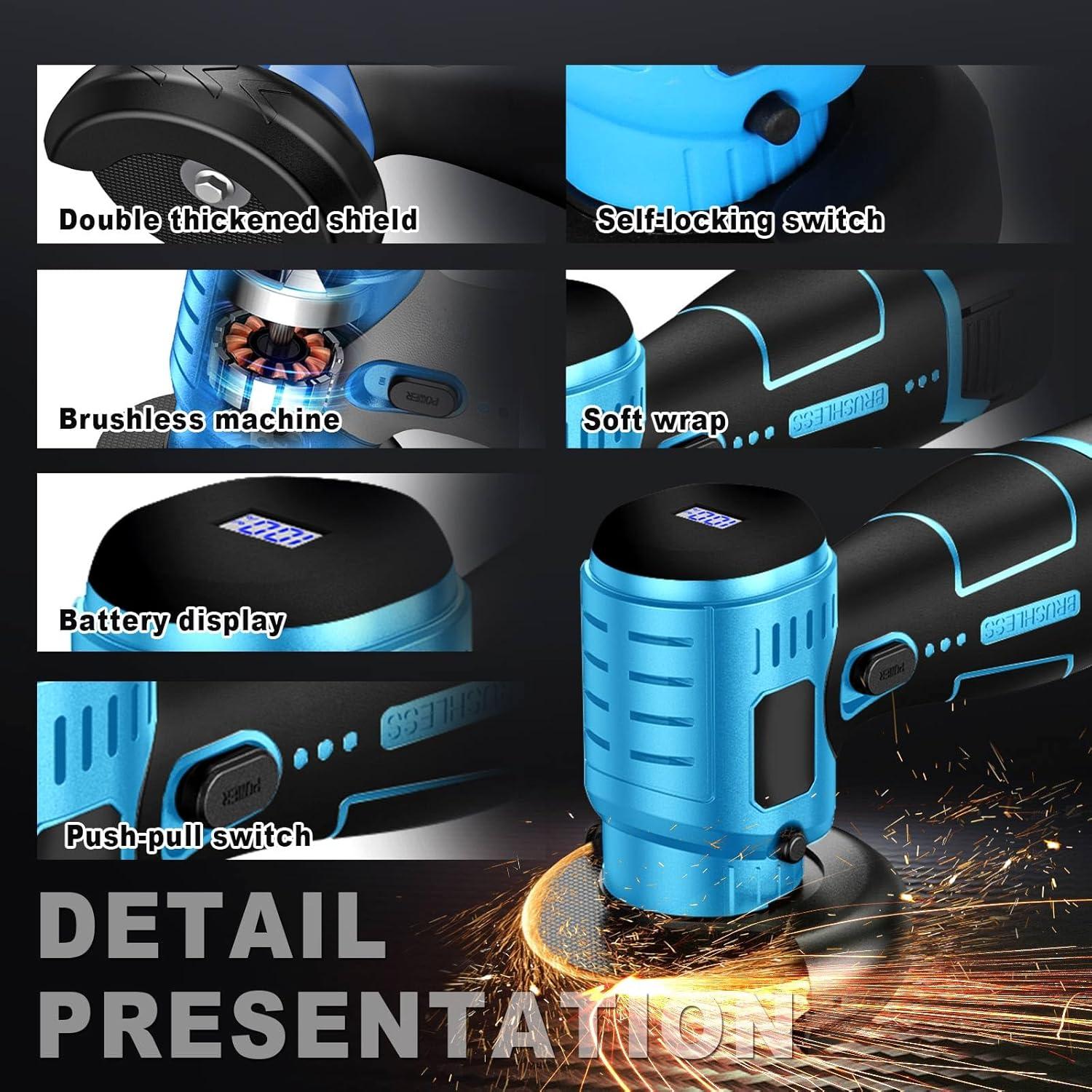 Amoladora Angular Inalámbrica ZFULVO 16.8V 19500RPM con 2 Baterías