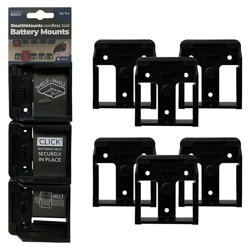 Soporte de Batería Bosch 18V StealthMounts - Paquete de 6, Negro
