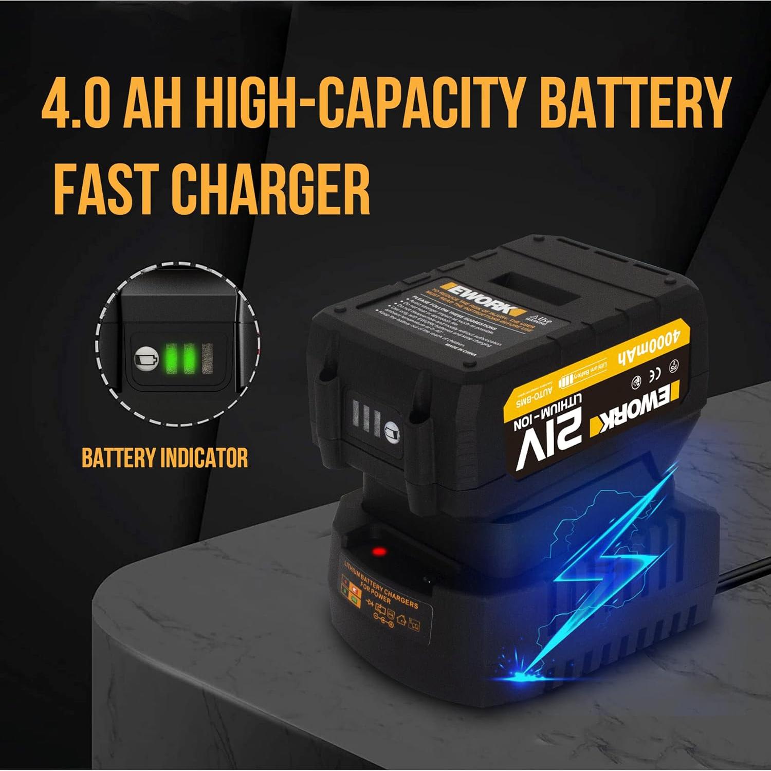 Llave de Impacto Inalámbrica EWORK 21V 520 Ft-lbs Compacta