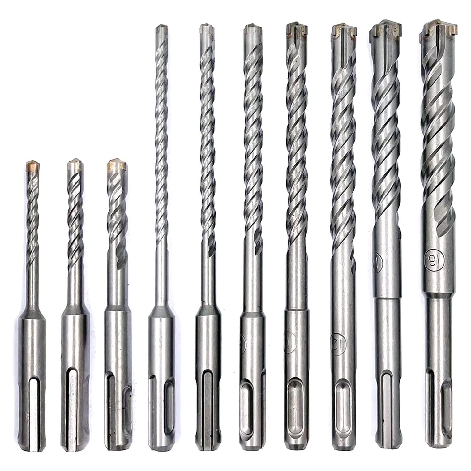 10 Pieces Carbide-Tipped SDS-Plus Rotary Hammer Drill Bit Set for Concrete，Brick,Block,Stone,Masonry