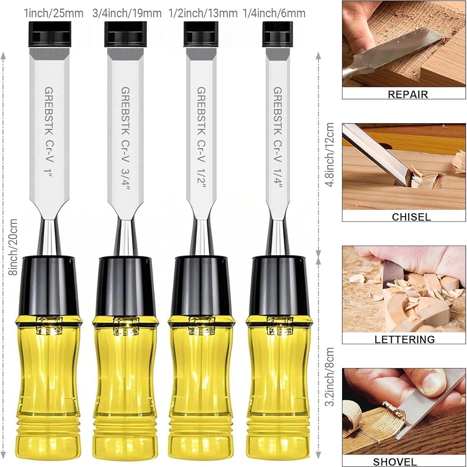 Juego de Cinceles de Madera GREBSTK 4 Piezas Acero CRV