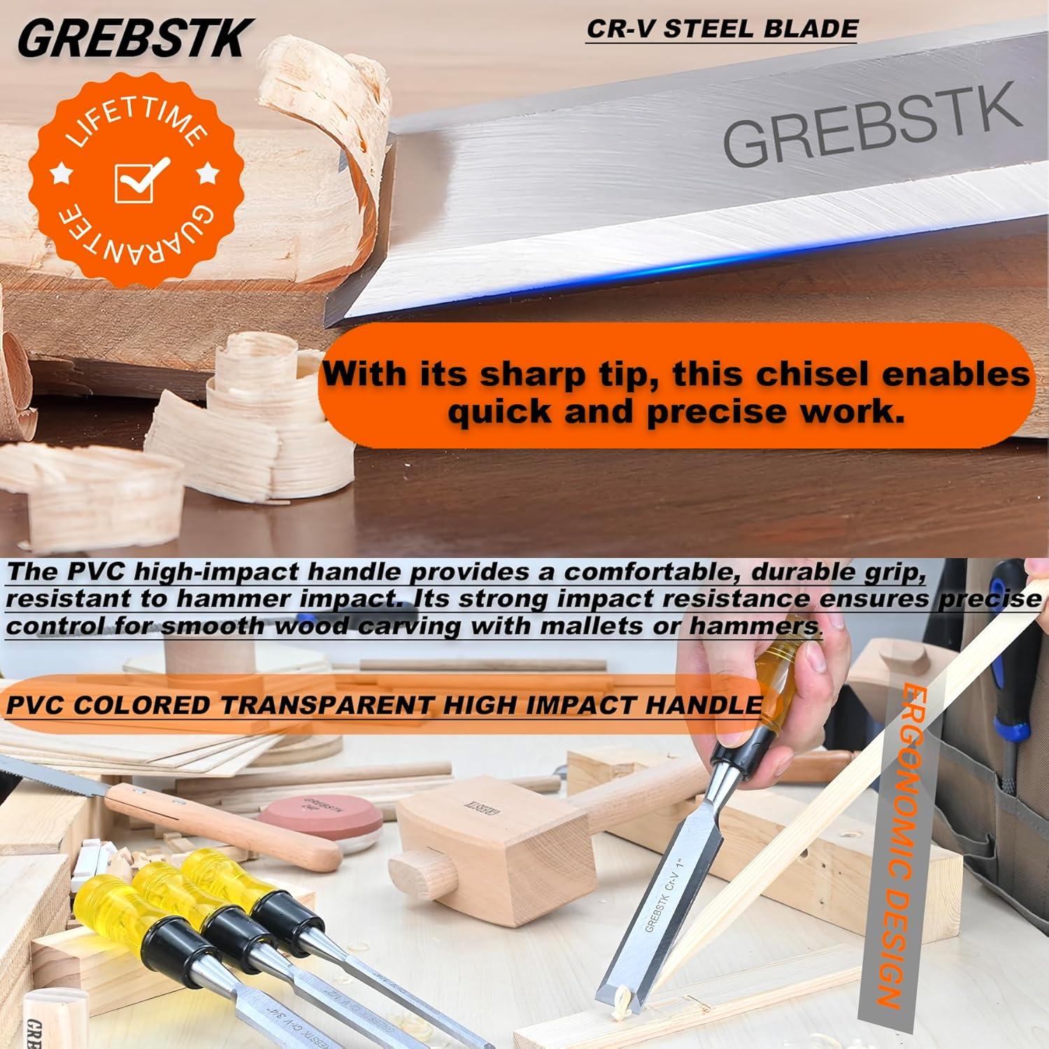 Juego de Cinceles de Madera GREBSTK 4 Piezas Acero CRV