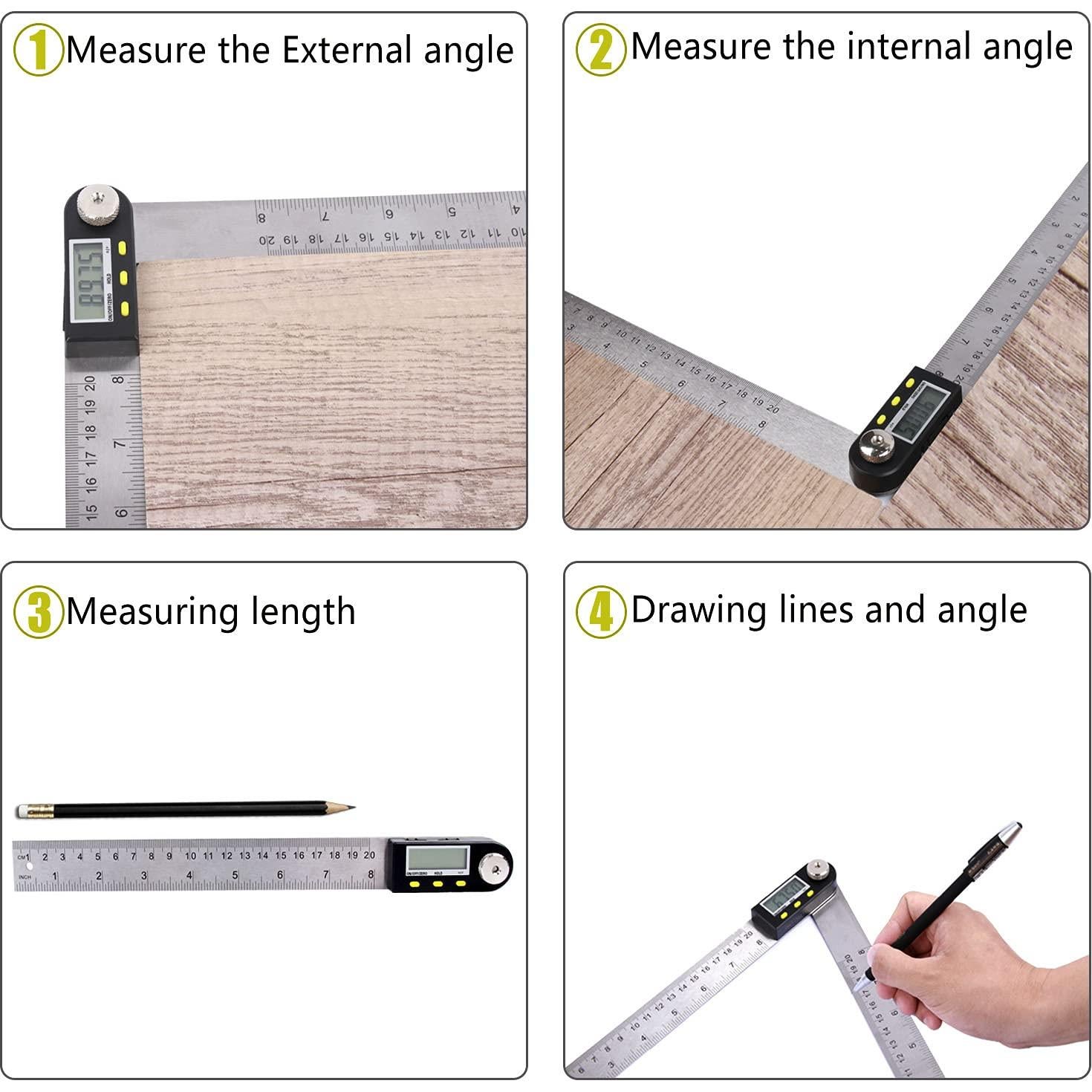 Regla Digital de Ángulo Saili 200mm Acero Inoxidable