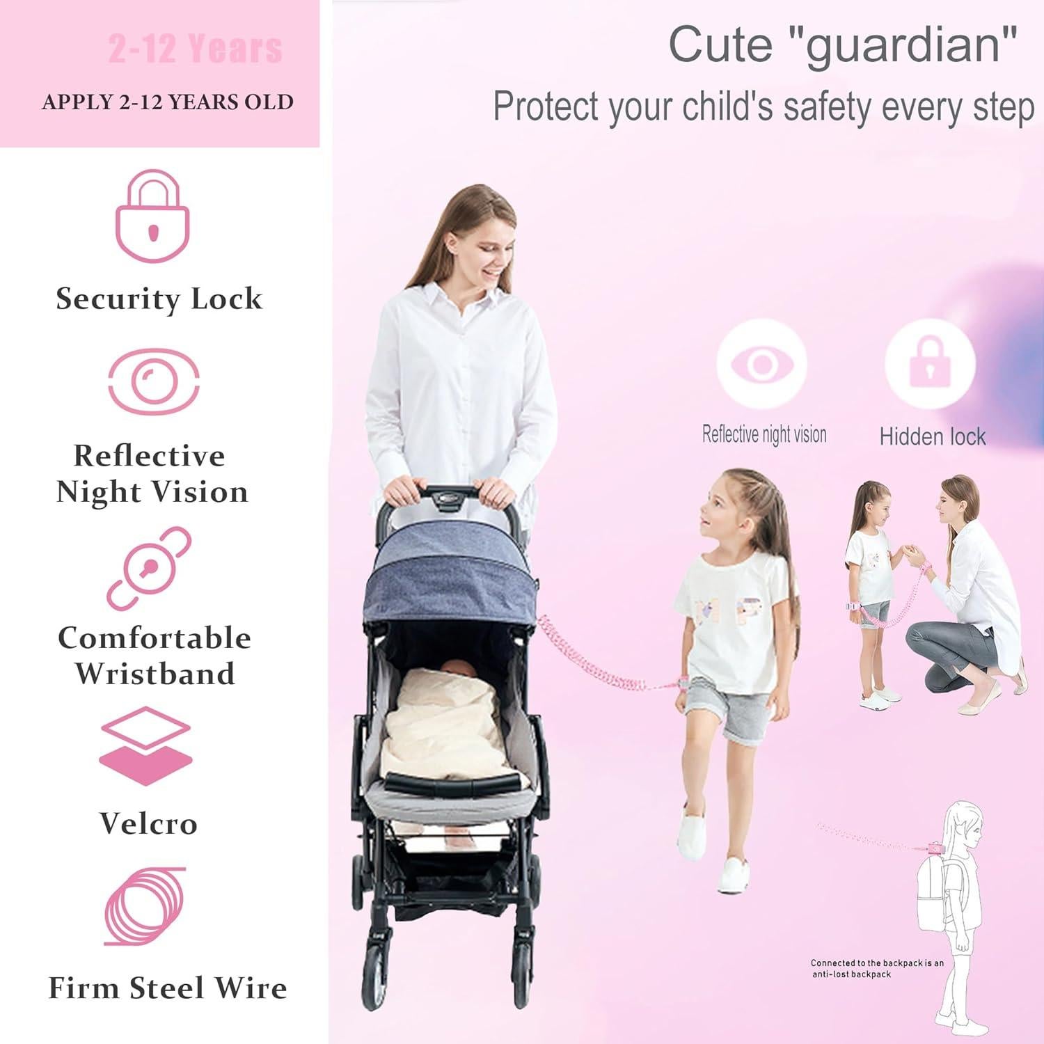 Arnés de Seguridad para Niños WSZCML - Rosa Claro