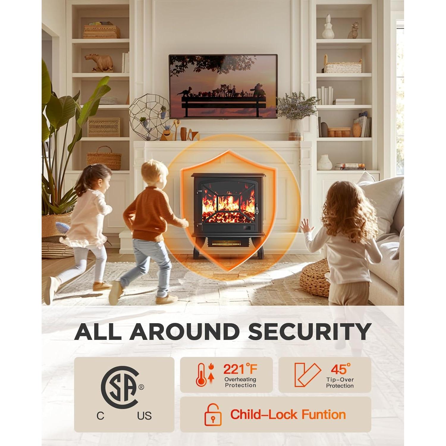 Calentador de Chimenea Eléctrica Silonn SLELF01B-24, 1400W, Control Remoto