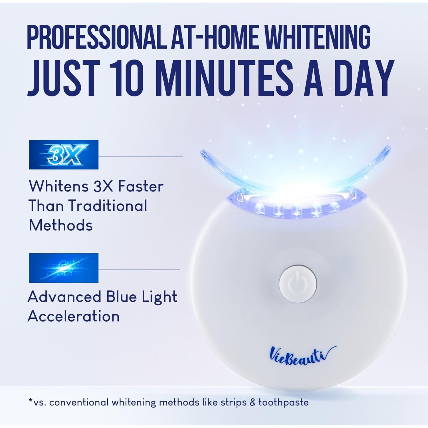 VieBeauti Teeth Whitening Kit with LED Light: Tooth Whitener with 35% Carbamide Peroxide, Remineralizing Gel, Mouth Trays and Tray Case - 10-Minute Timer Enhances Minty Fresh White Smile Mint