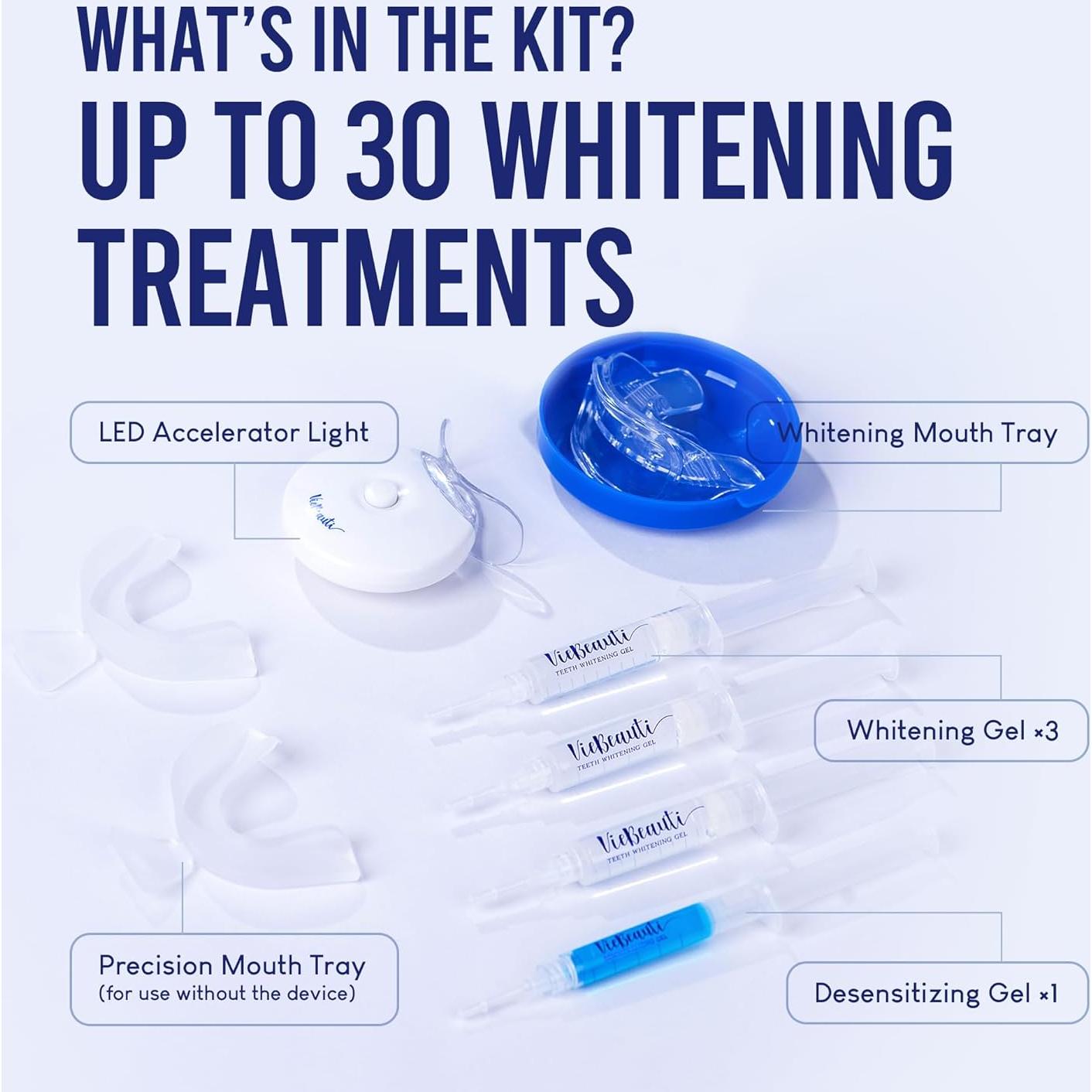 VieBeauti Teeth Whitening Kit with LED Light: Tooth Whitener with 35% Carbamide Peroxide, Remineralizing Gel, Mouth Trays and Tray Case - 10-Minute Timer Enhances Minty Fresh White Smile Mint