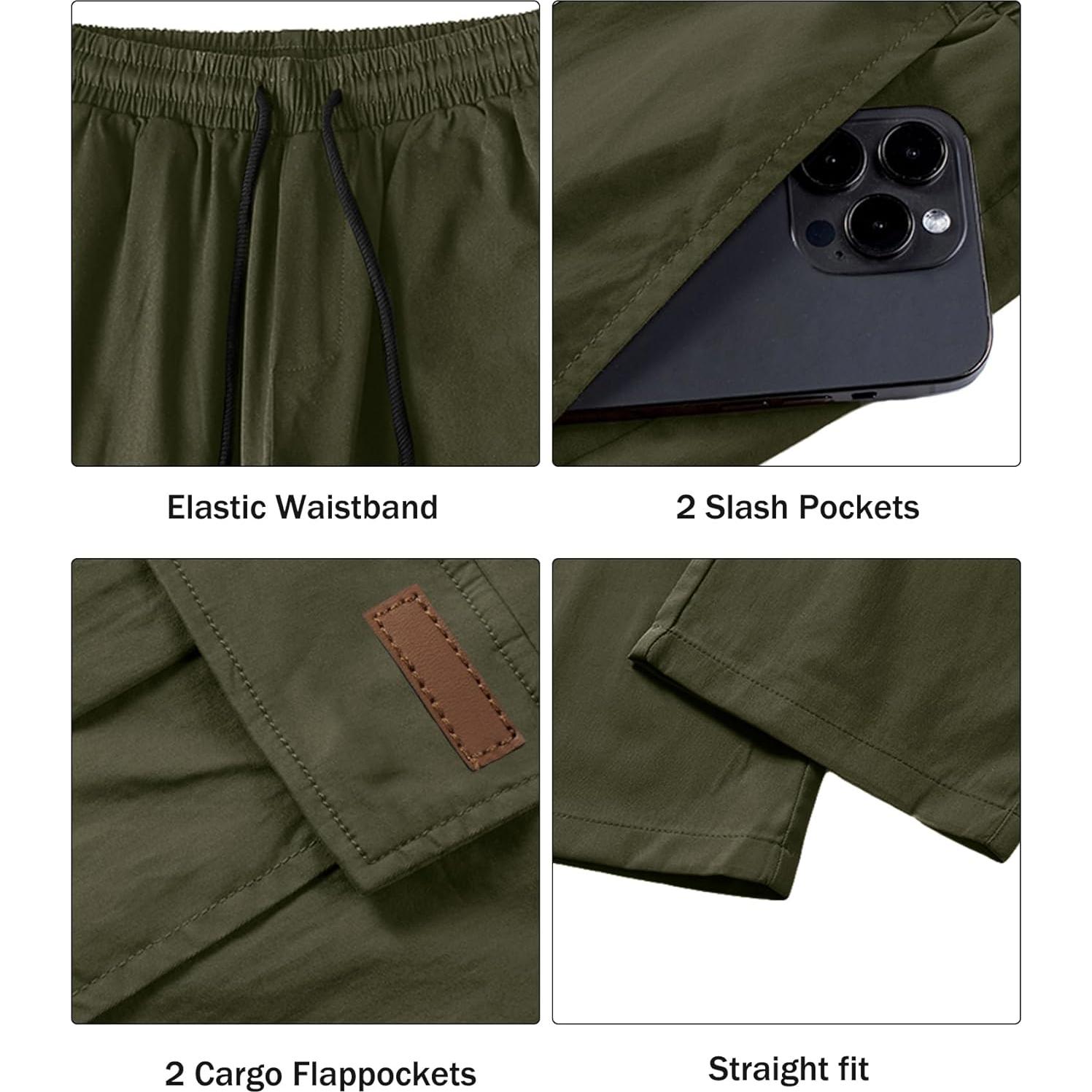 Pantalones Cargo Comdecevis para Hombre Verde Militar Ajustables