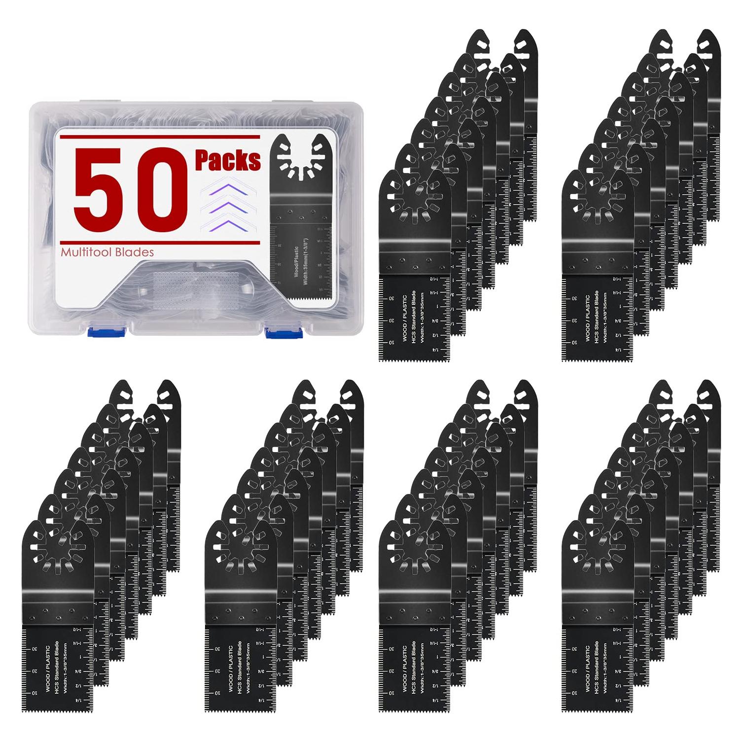 Adust 50 Wood Multitool Blades Kit Multi Tools Blades Oscillating Saw Blades Fit Dewalt Tools Ryobi Bosch Ridgid Milwaukee Rockwell Fein Multimaster Craftsman Oscillating Tool Blades (50)