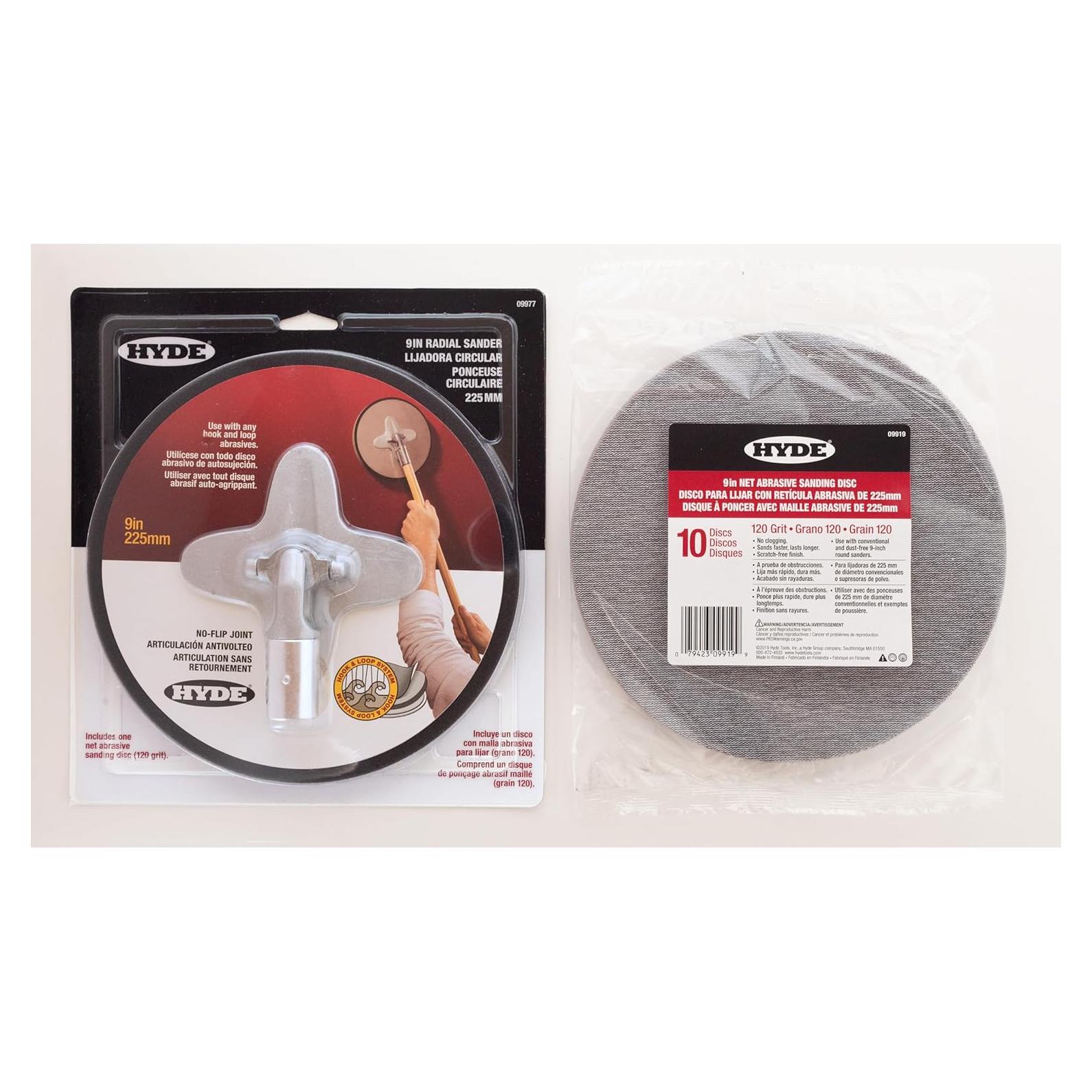 Lijadora Radial Hyde 9" con 10 Discos de Lijado 120 Granos