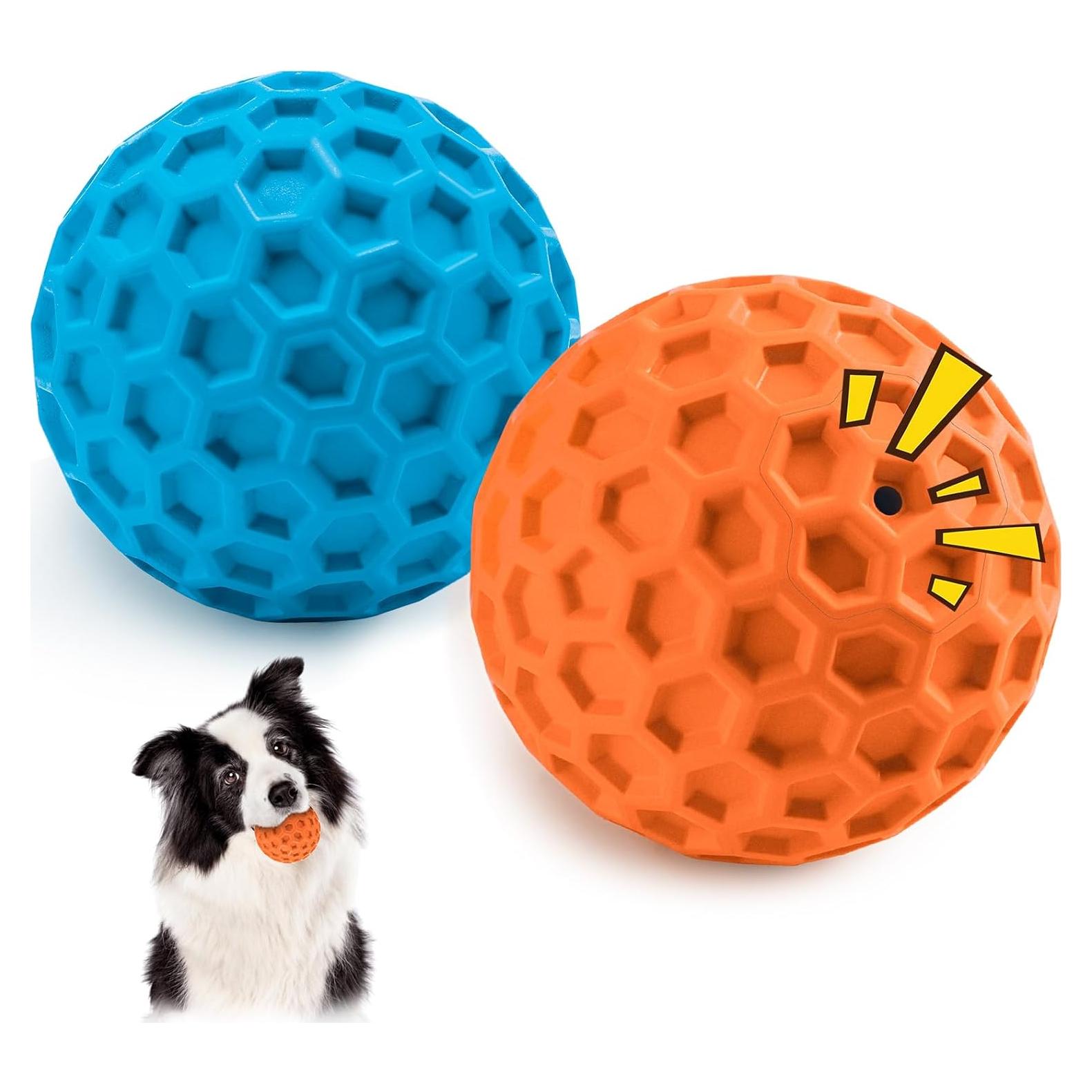 HIPPIH Indestructible Squeaky Dog Toys, Interactive Dog Balls 2 Pack, Chew Toys for Aggressive Chewers, Natural Rubber Puppy Toy for Large/Medium Dogs, Tough Puppy Teething Toy, Relieve Anxiety