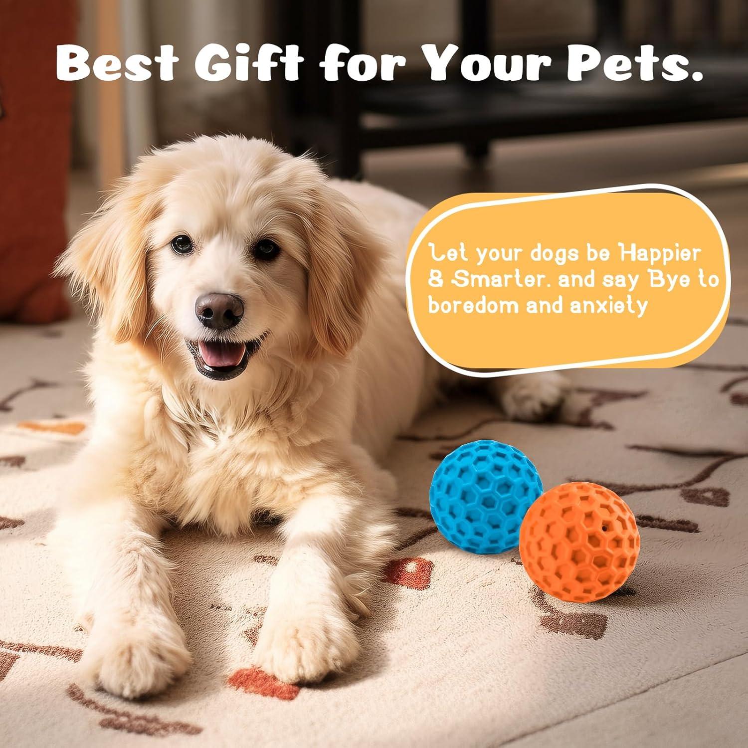 HIPPIH Indestructible Squeaky Dog Toys, Interactive Dog Balls 2 Pack, Chew Toys for Aggressive Chewers, Natural Rubber Puppy Toy for Large/Medium Dogs, Tough Puppy Teething Toy, Relieve Anxiety