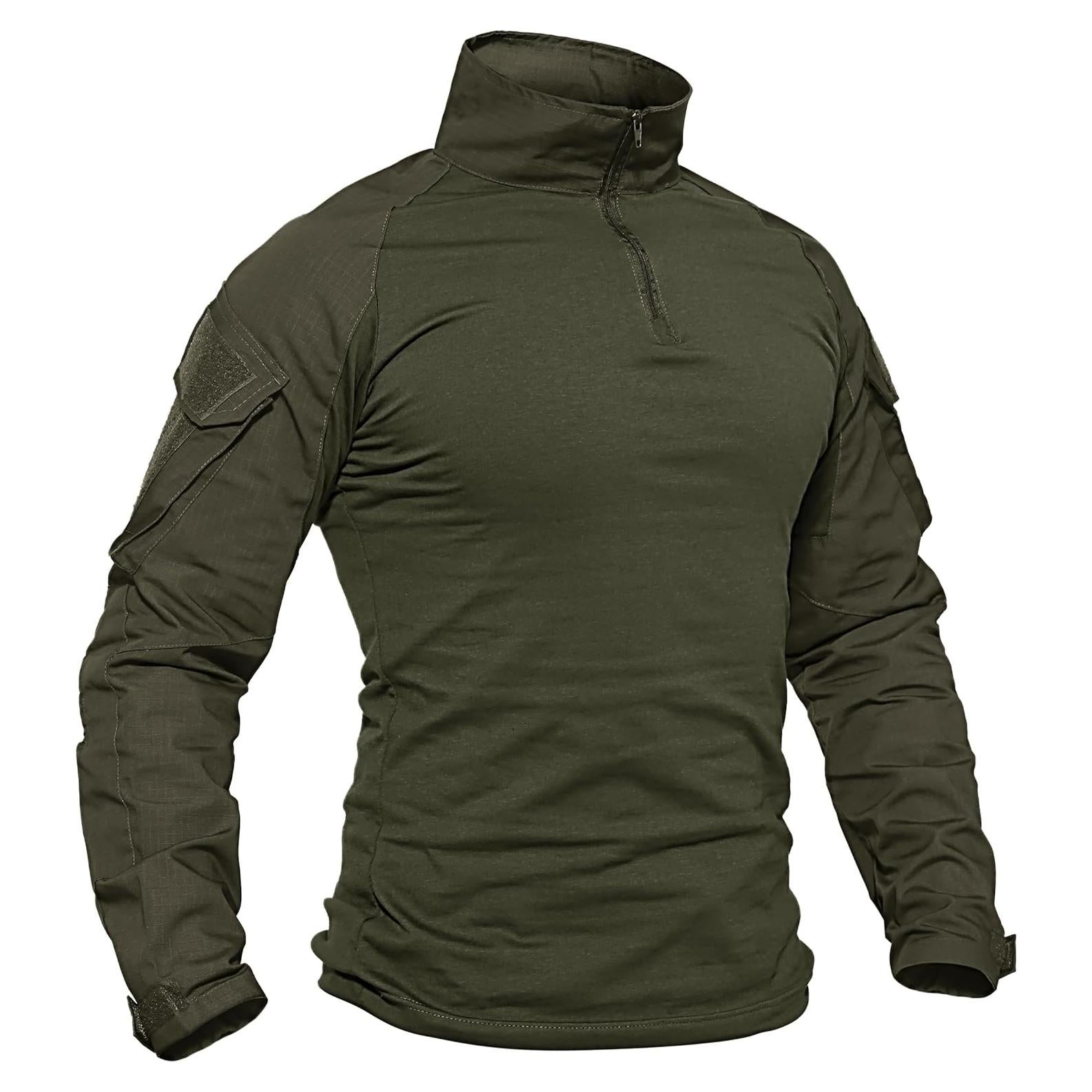 Camisa Táctica para Hombre TACVASEN Verde Ejército 1/4 Cremallera