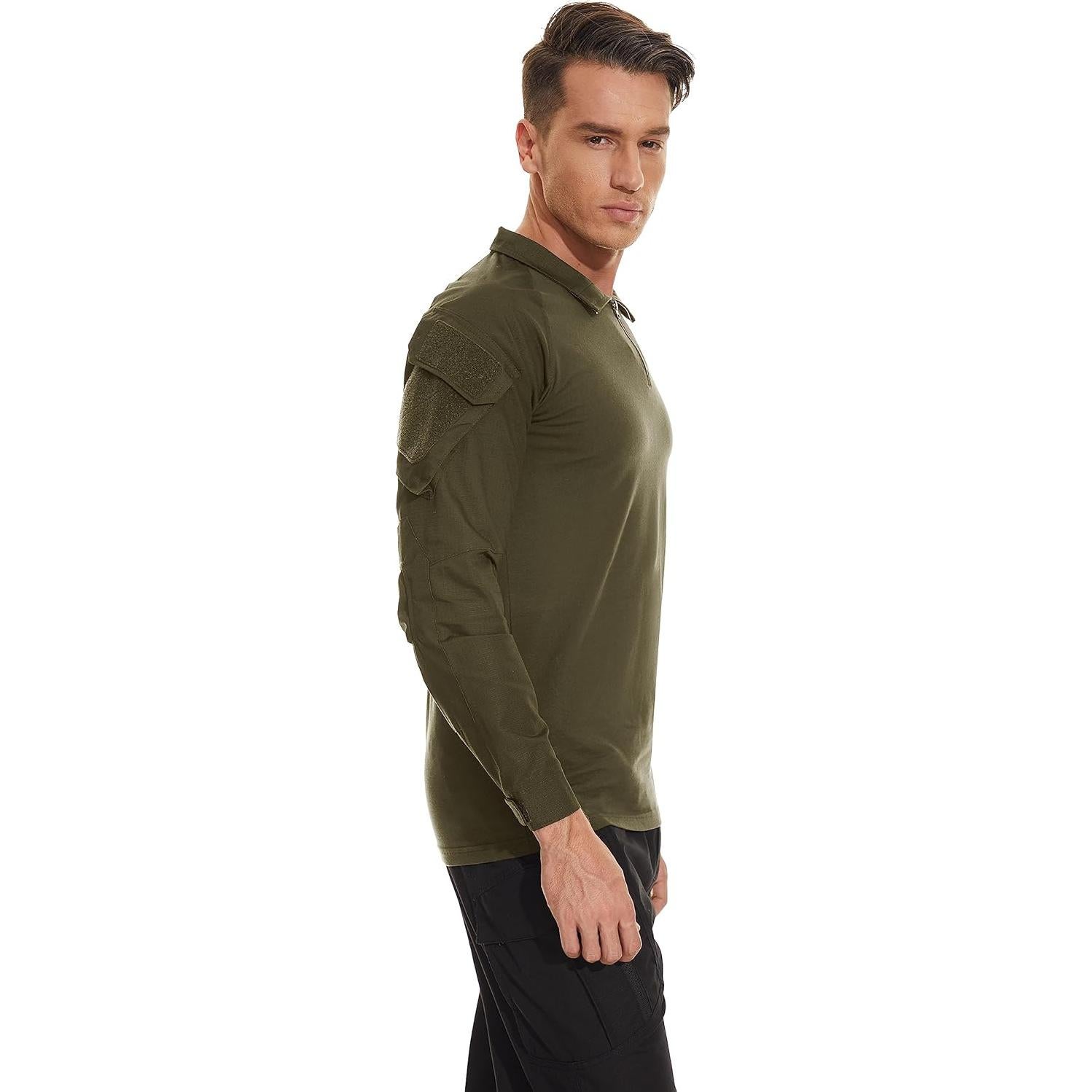 Camisa Táctica para Hombre TACVASEN Verde Ejército 1/4 Cremallera