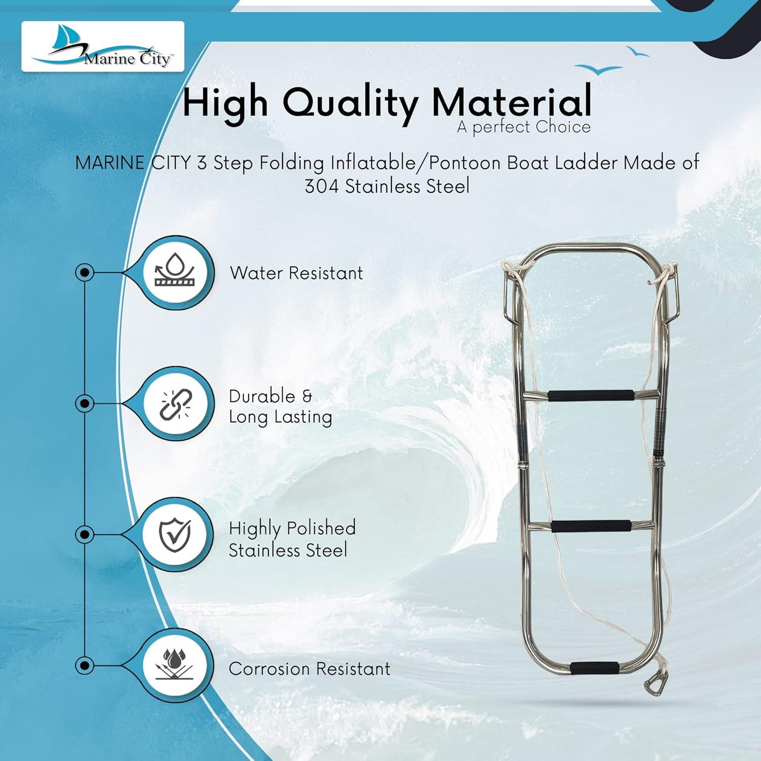 Escalera Plegable 3 Escalones Marine City Acero Inoxidable