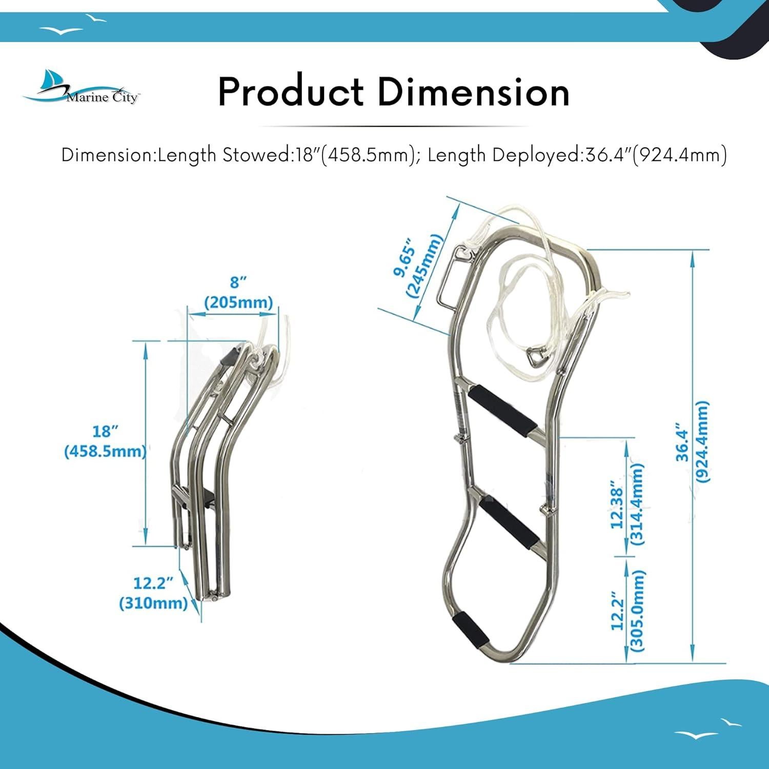 Escalera Plegable 3 Escalones Marine City Acero Inoxidable