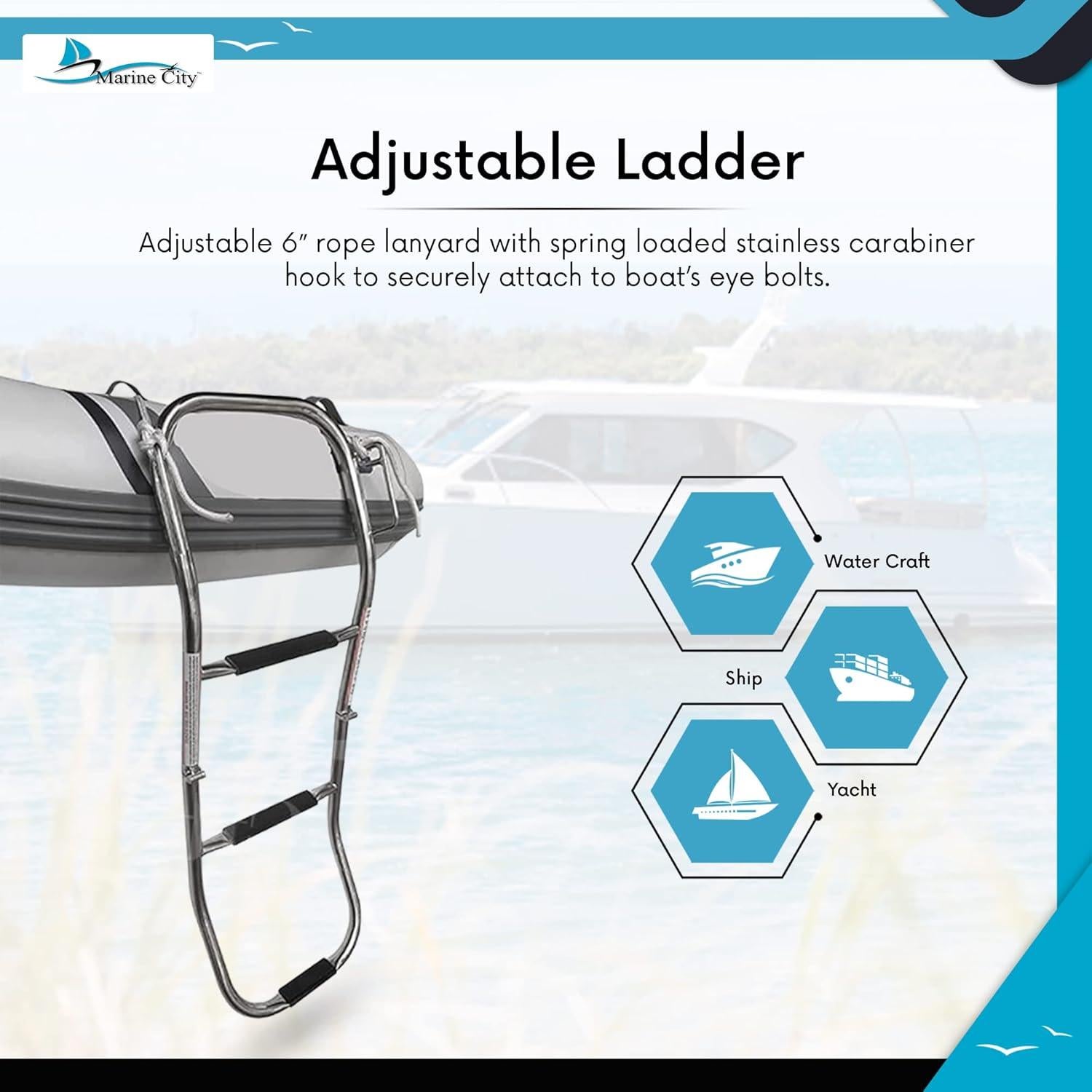 Escalera Plegable 3 Escalones Marine City Acero Inoxidable