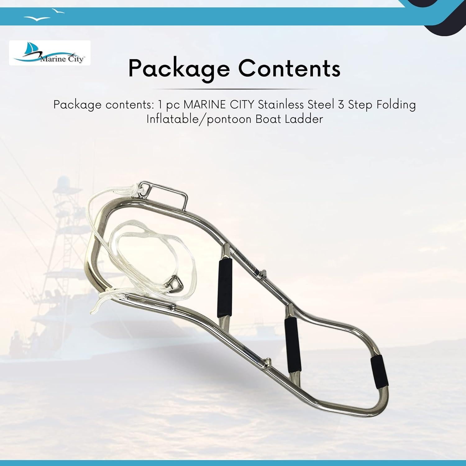 Escalera Plegable 3 Escalones Marine City Acero Inoxidable