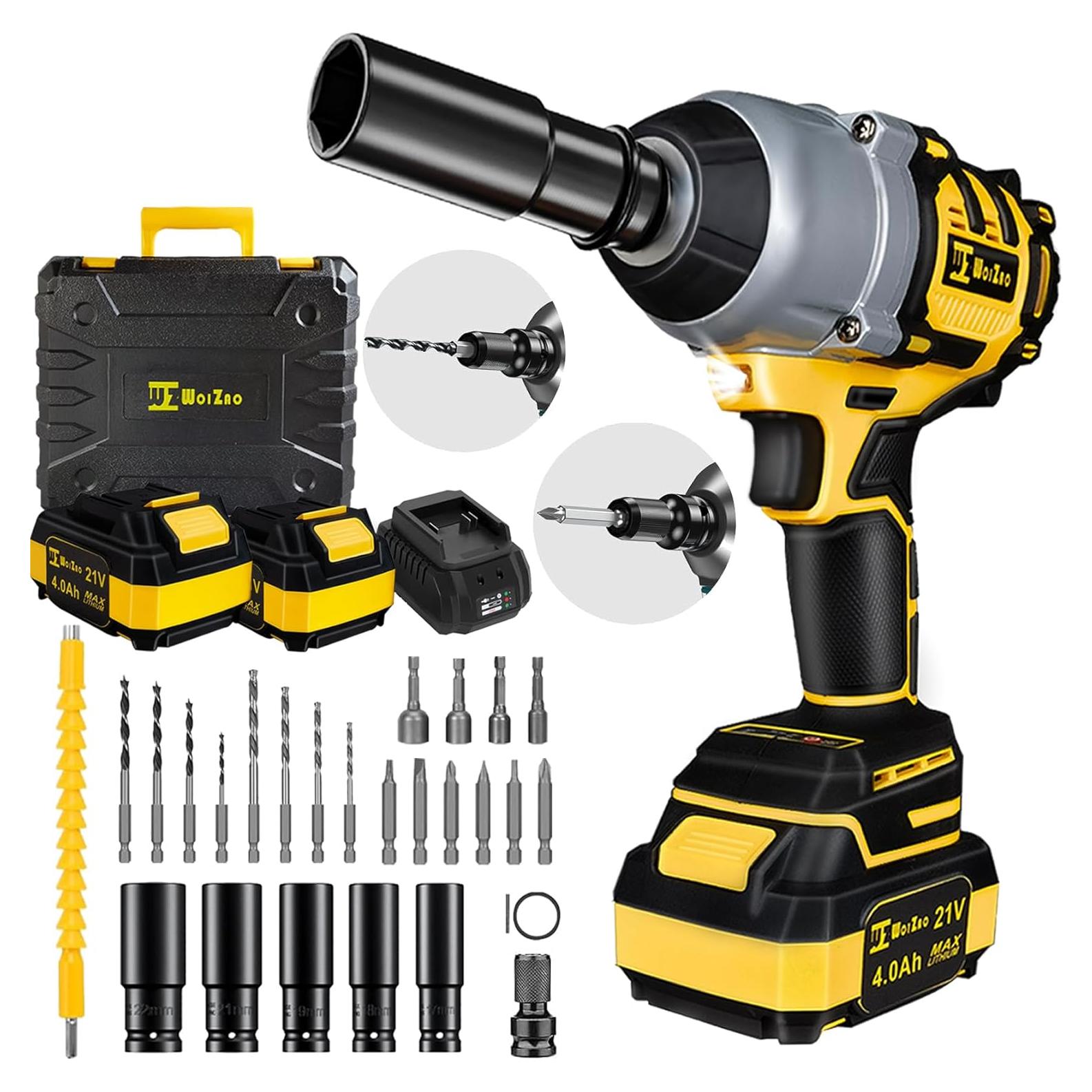 Llave de impacto inalámbrica WOIZAO 650N.m 2 velocidades 4.0Ah