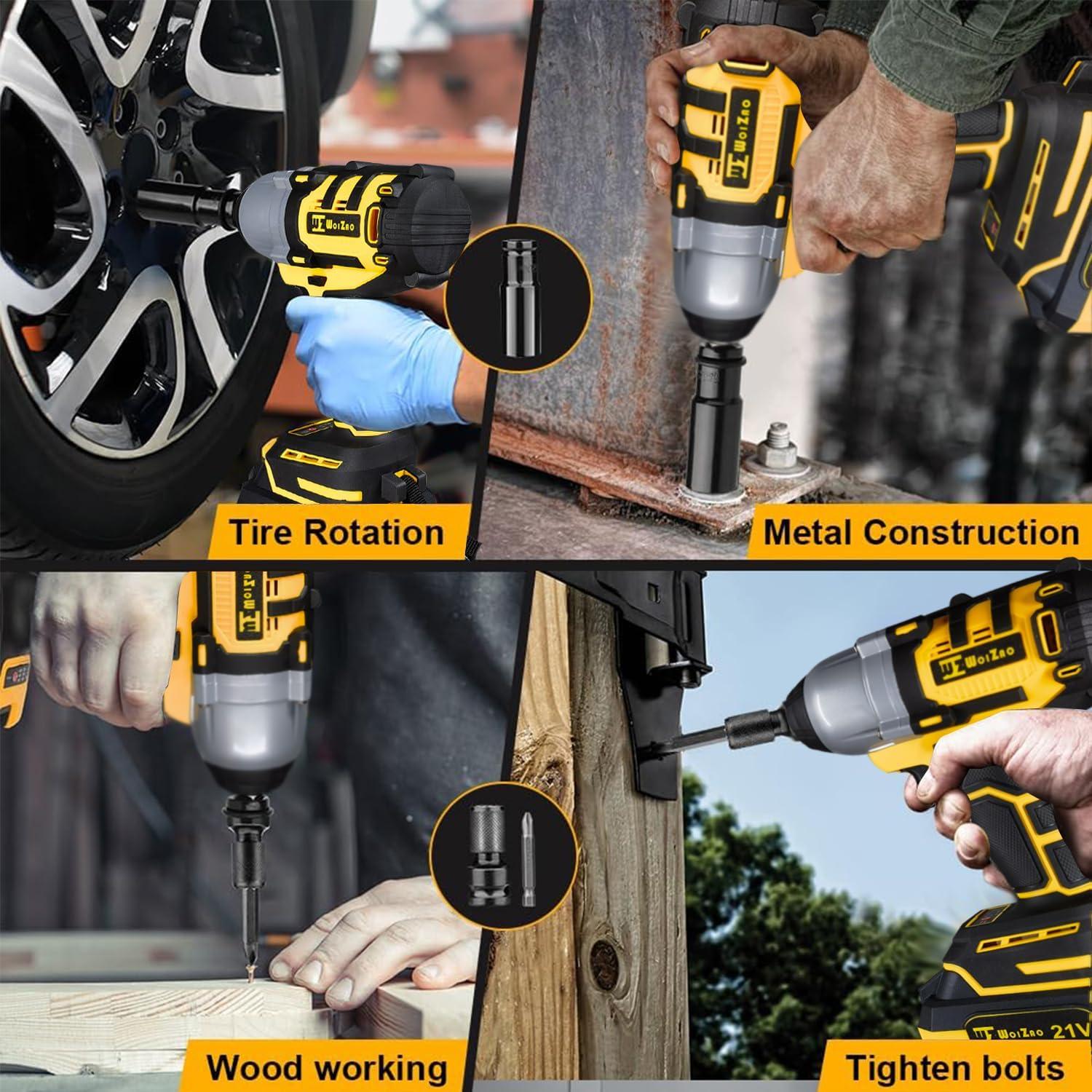 Llave de impacto inalámbrica WOIZAO 650N.m 2 velocidades 4.0Ah