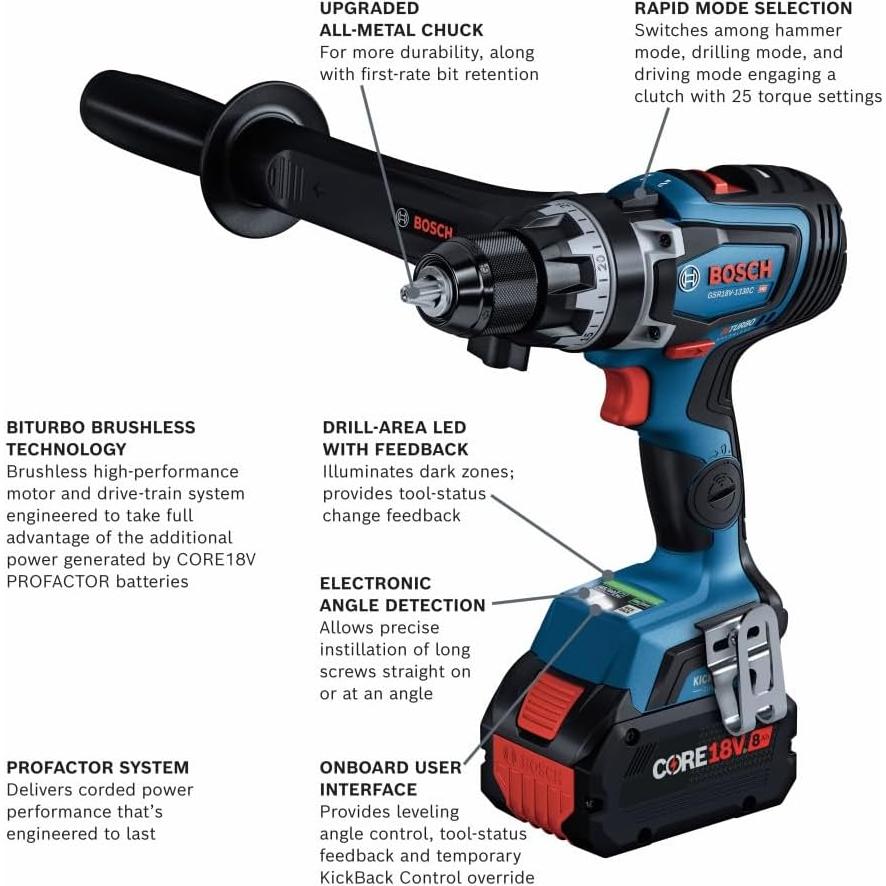 Taladro Atornillador Bosch GSR18V-1330C 18V 1/2" con Batería 8 Ah