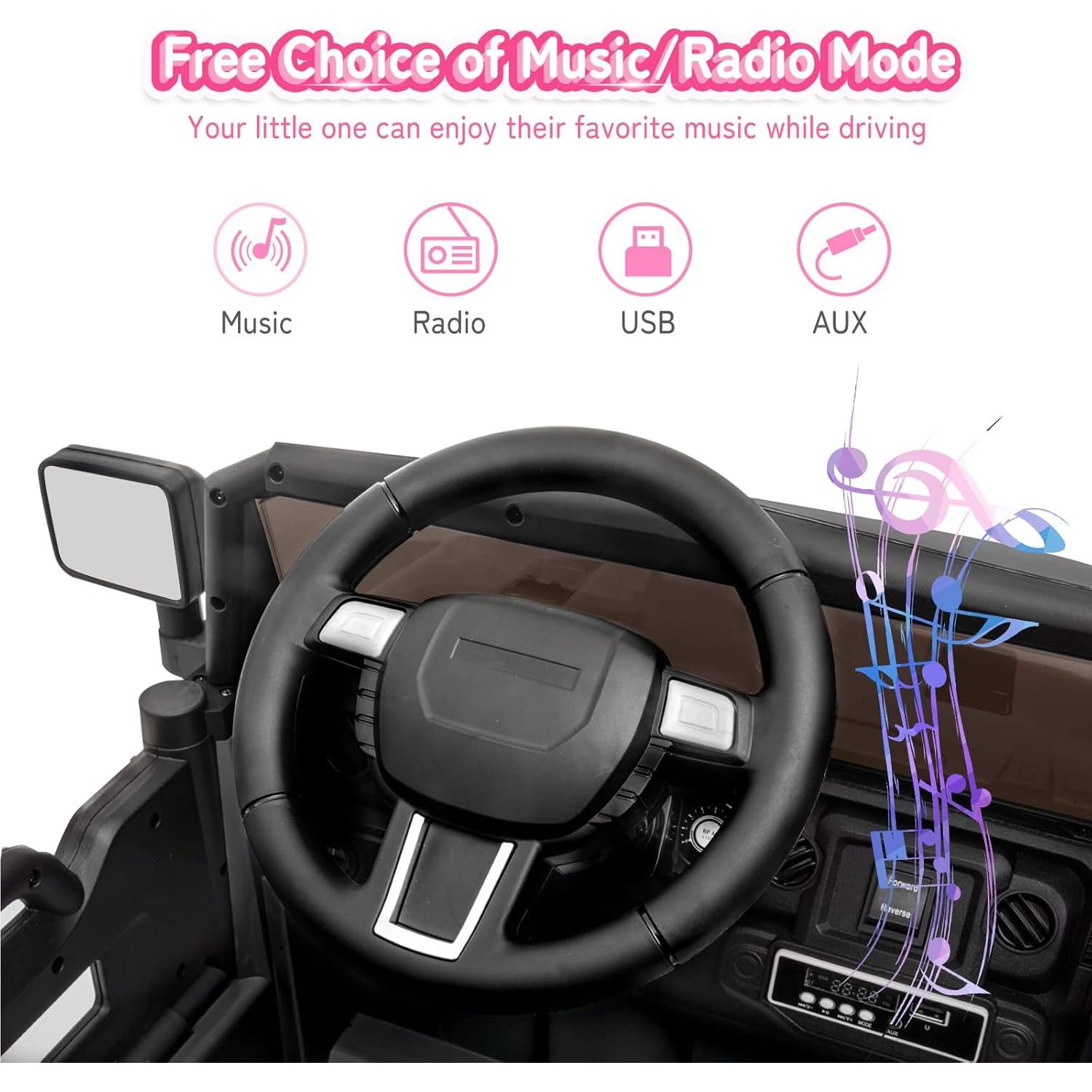 JOYMOR Ride on Truck with Remote Control, 4 Wheels 12V Battery Powered Kids Car, with LED Headlight/Horn Button/ MP3 Player/USB Port/Forward Backward/Kids Girl Boy (Black)