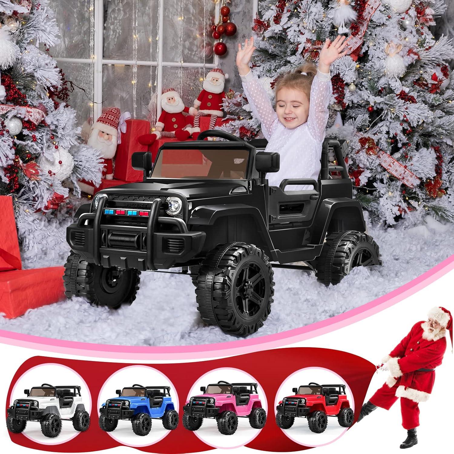 JOYMOR Ride on Truck with Remote Control, 4 Wheels 12V Battery Powered Kids Car, with LED Headlight/Horn Button/ MP3 Player/USB Port/Forward Backward/Kids Girl Boy (Black)