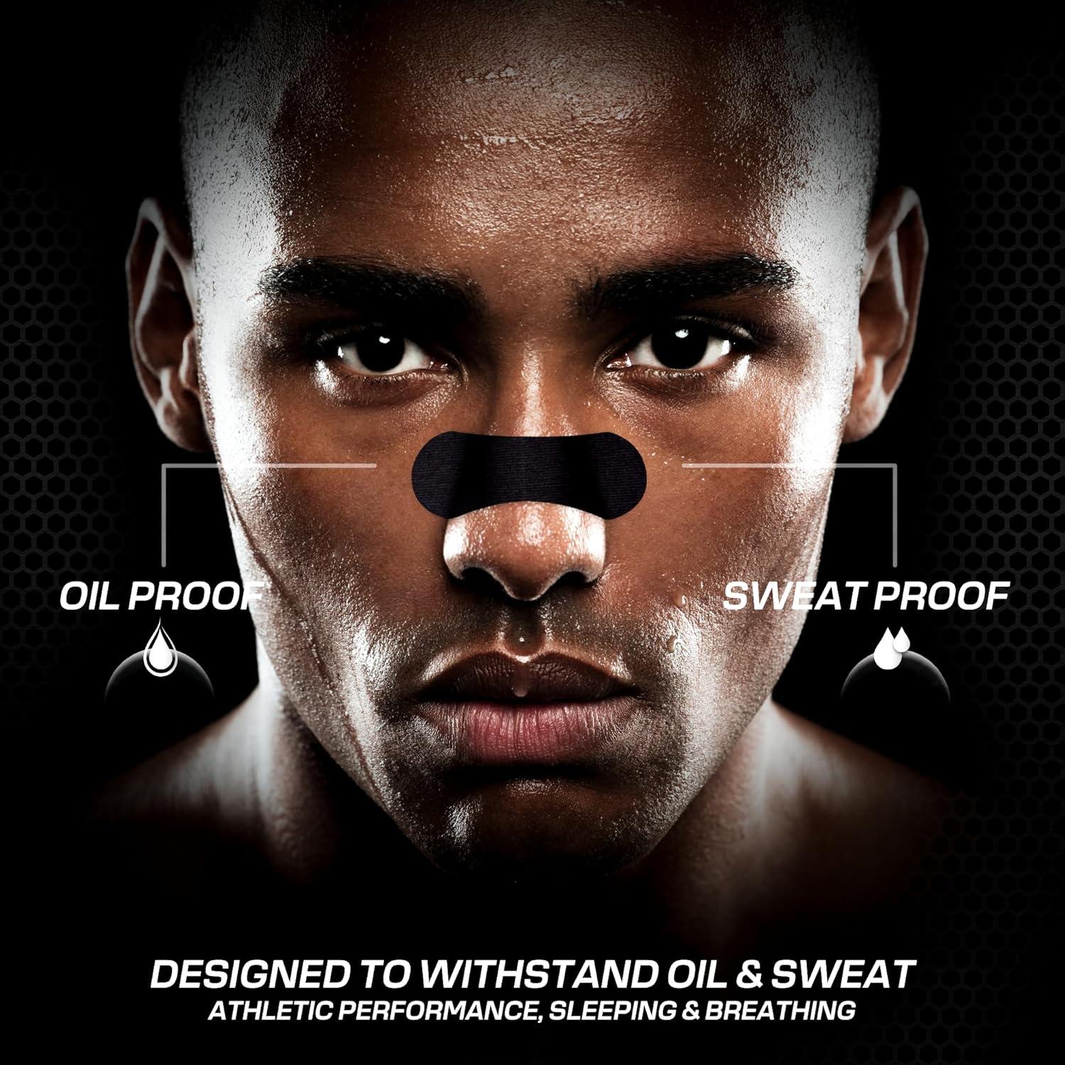 Performance Nose Strips for Breathing (60 Count) - Oil & Sweat Proof Adhesive - Athletic Nasal Strips for Snoring & Sleeping - Black, Wide Body, Universal Fit, Extra Strength