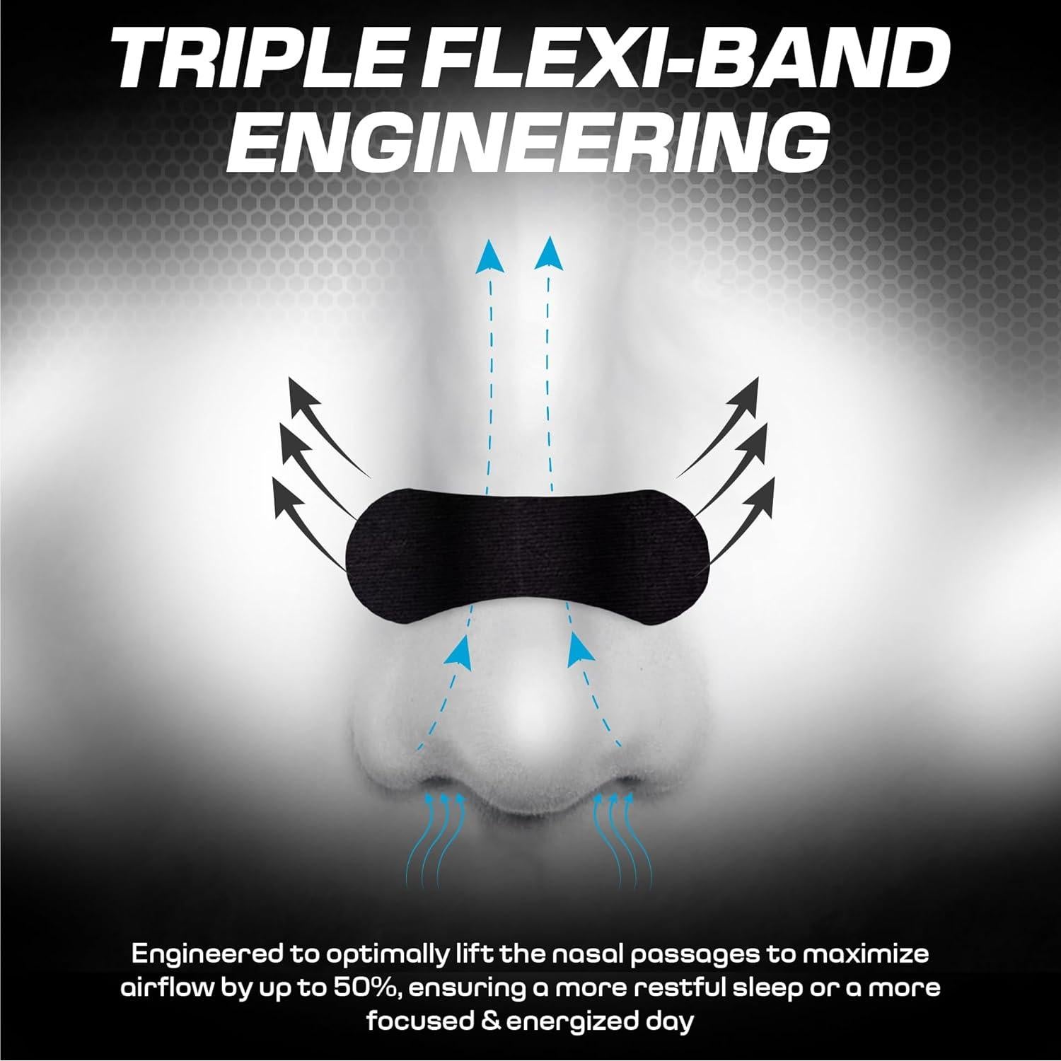 Performance Nose Strips for Breathing (60 Count) - Oil & Sweat Proof Adhesive - Athletic Nasal Strips for Snoring & Sleeping - Black, Wide Body, Universal Fit, Extra Strength