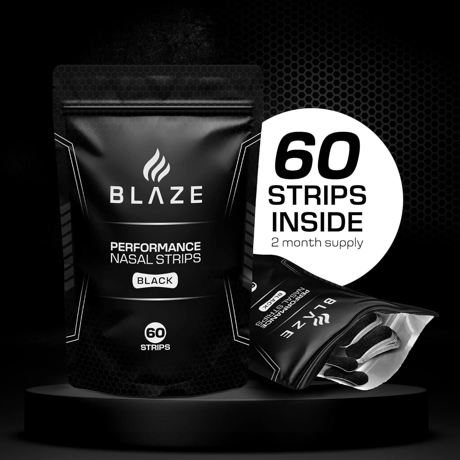 Performance Nose Strips for Breathing (60 Count) - Oil & Sweat Proof Adhesive - Athletic Nasal Strips for Snoring & Sleeping - Black, Wide Body, Universal Fit, Extra Strength