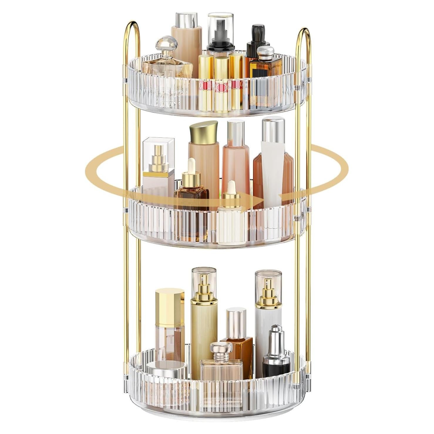 MOKANI 360 Rotating Makeup Organizer for Vanity, 3 Tier Adjustable Perfume Organizer for Dresser, Multi-Function Spinning Cosmetics Skincare Storage for Bedroom, Dresser, Countertop, Clear