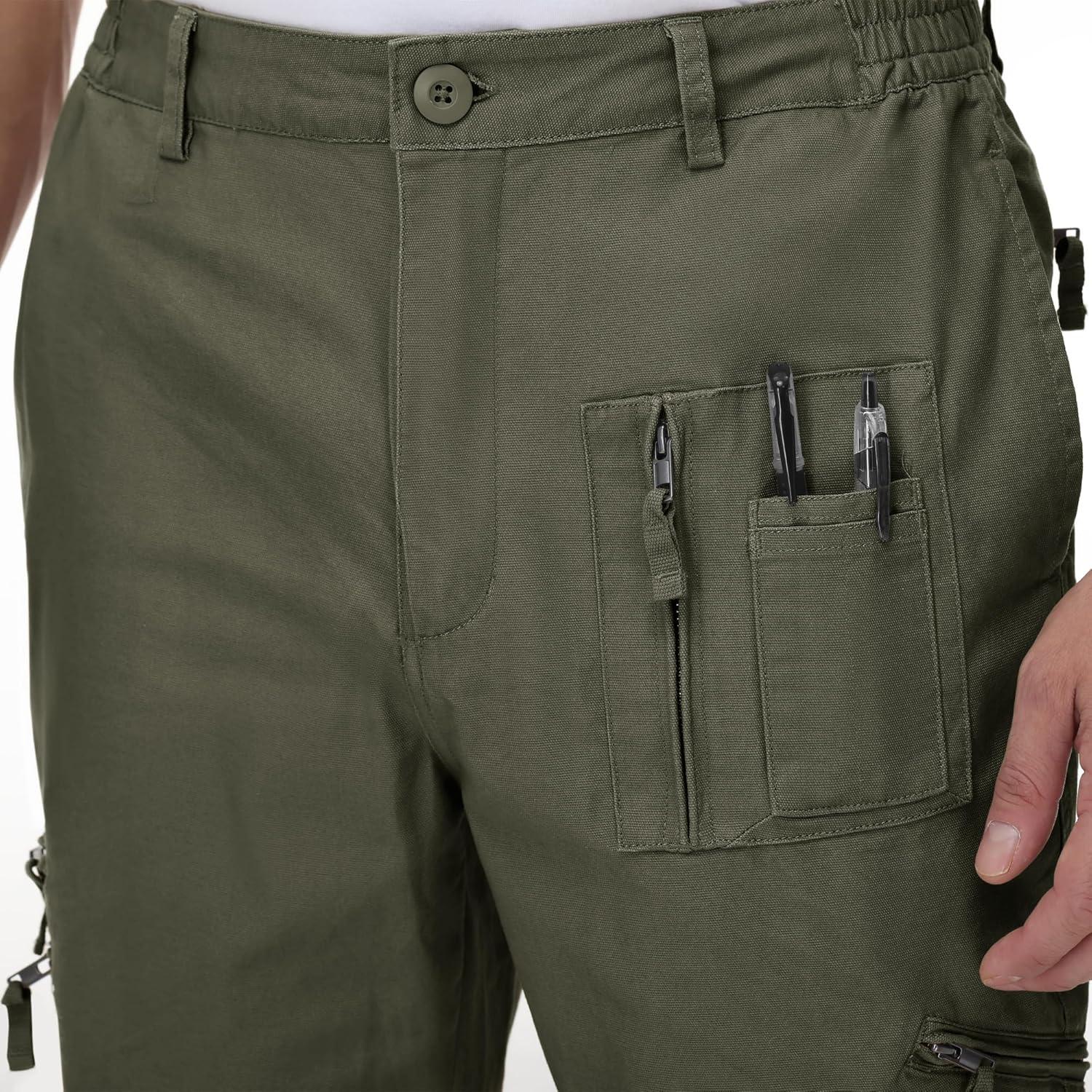 Pantalones Tácticos CRYSULLY Hombre Ripstop 9 Bolsillos Verde