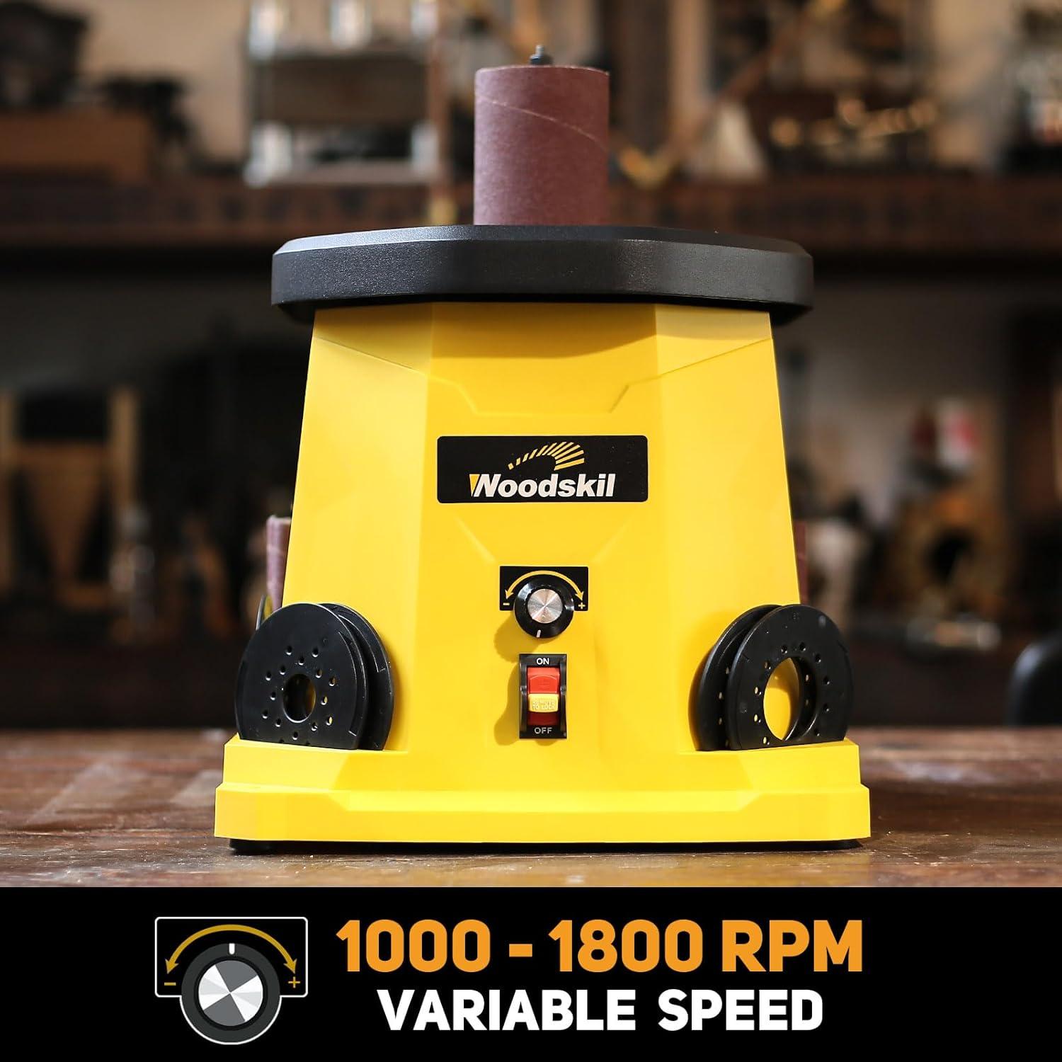 4A Variable Speed Oscillating Spindle Sander, 1000-1800RPM Variable Speed Spindle Sander with Multiple Sanding Sleeves, Efficient Dust Collection, and Compact Design for Woodworking Projects