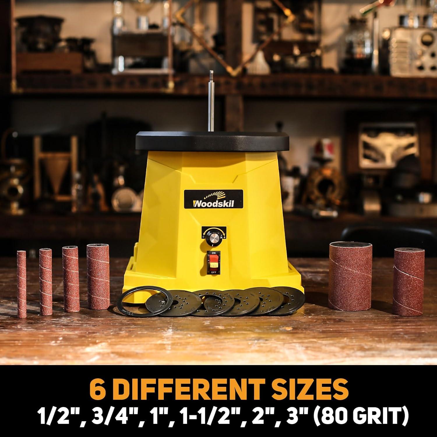 4A Variable Speed Oscillating Spindle Sander, 1000-1800RPM Variable Speed Spindle Sander with Multiple Sanding Sleeves, Efficient Dust Collection, and Compact Design for Woodworking Projects