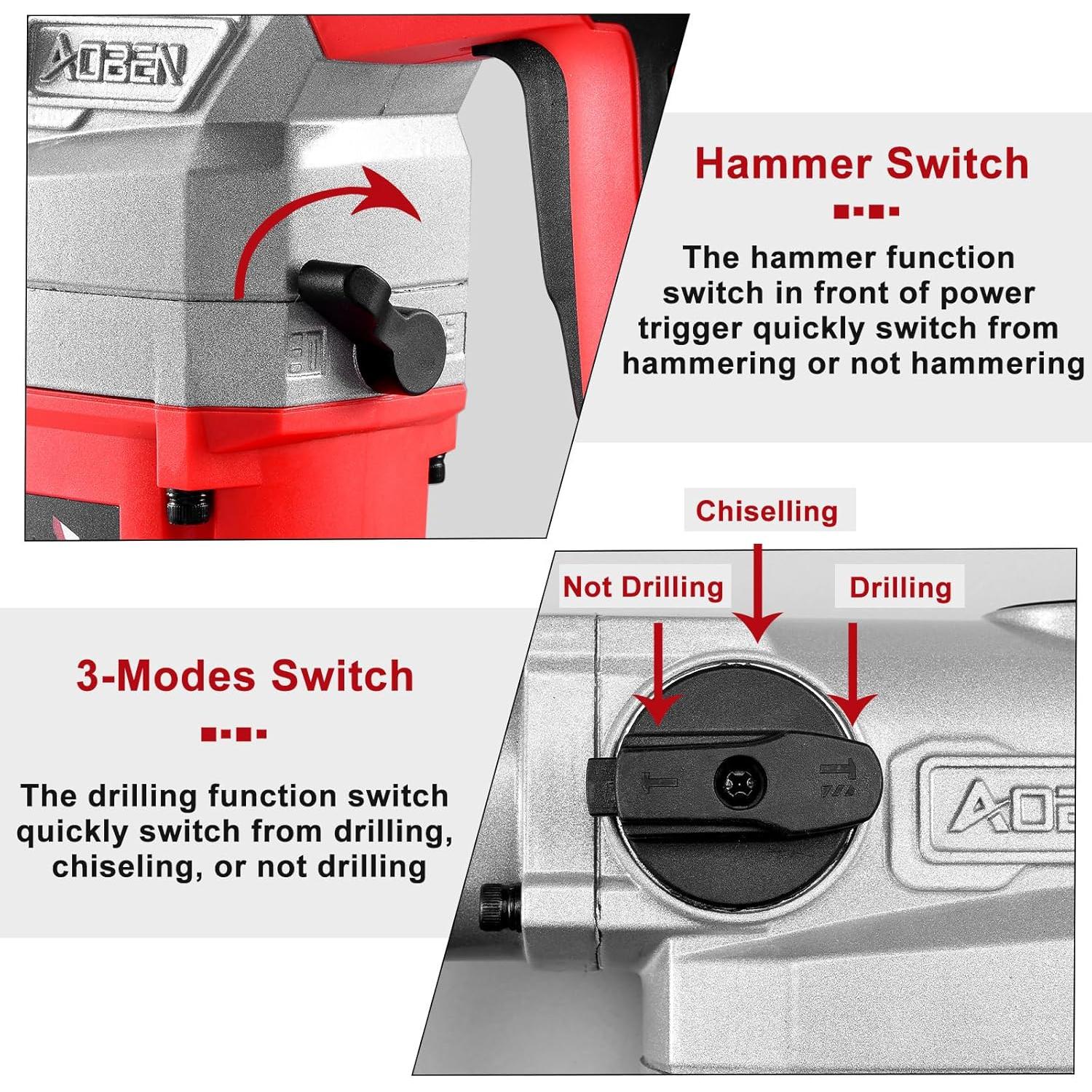 Martillo Perforador AOBEN 10A SDS-Plus 1100W con Brocas y Cinceles