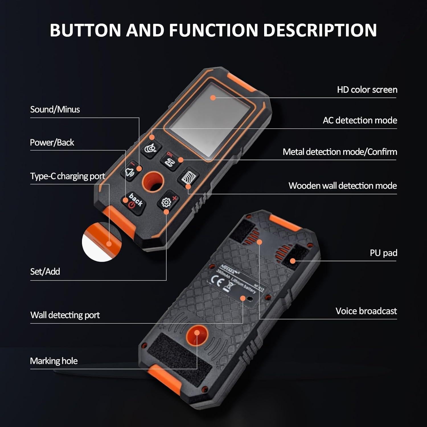 Escáner de Pared Rocky Mars NF513 con Detección de Metal, Madera y Cable
