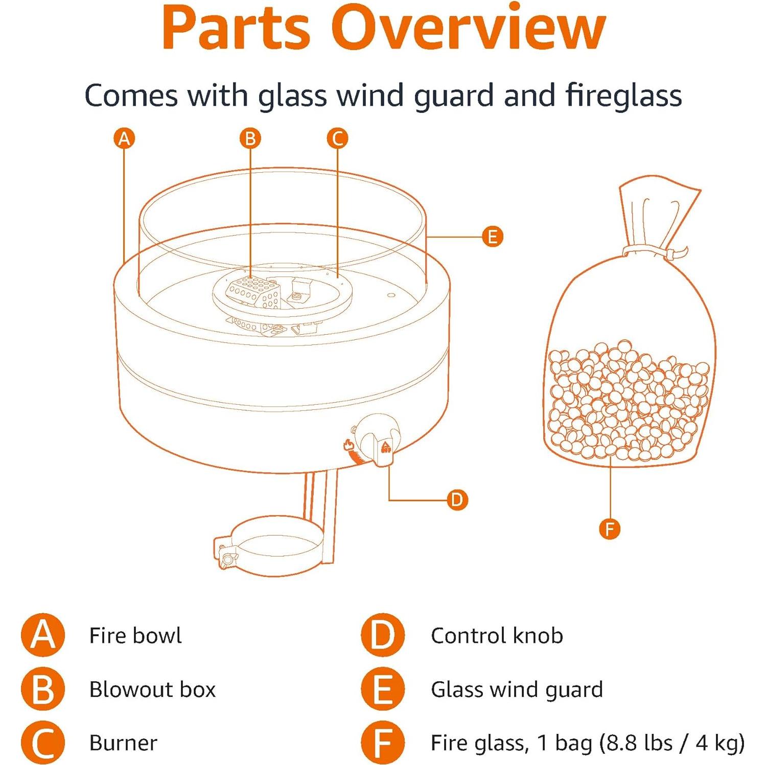 Mesa de Fuego Redonda Amazon Basics 35,56 cm 9000 BTU