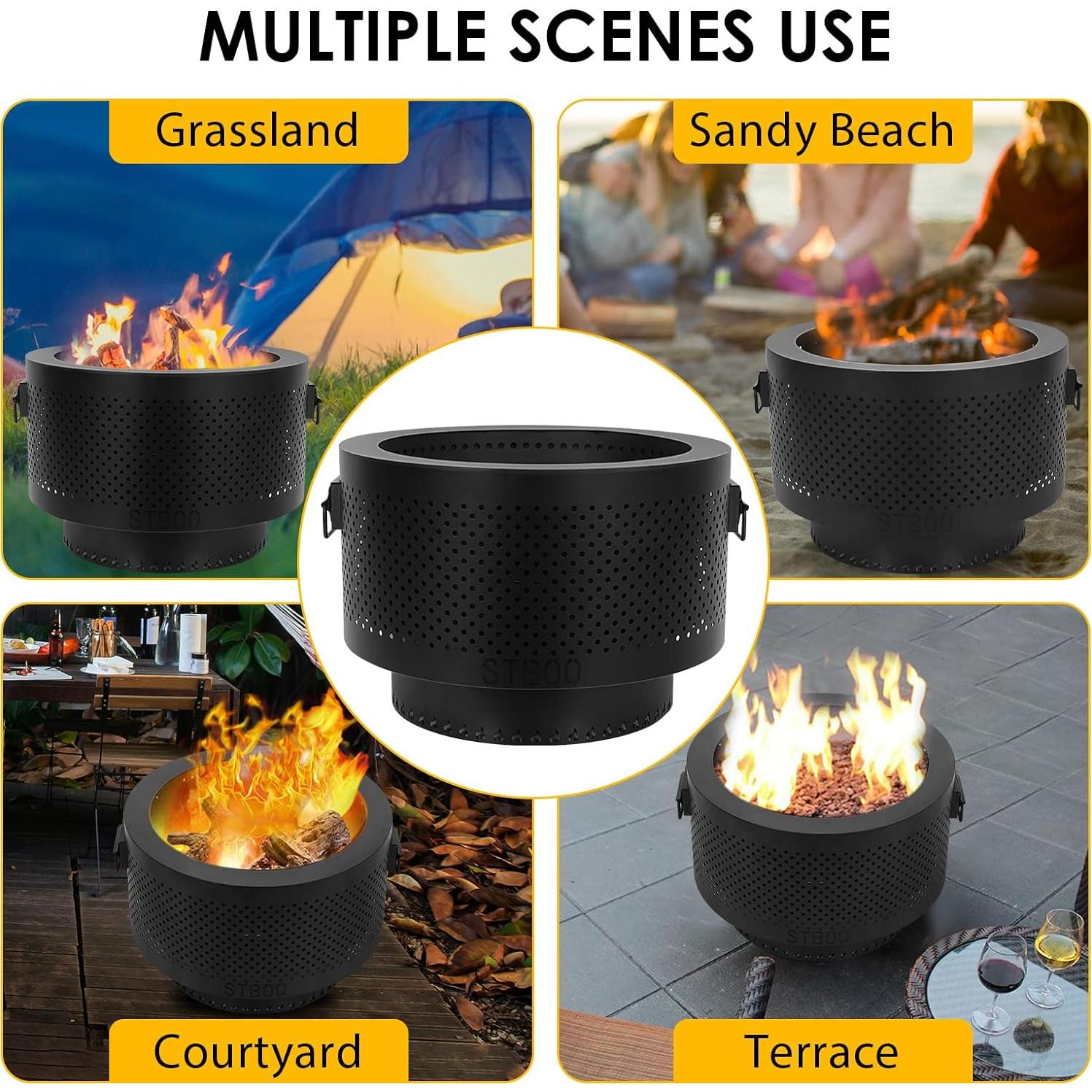 Fogata Portátil STBoo 50,8 cm Hierro Bajo Humo Negro