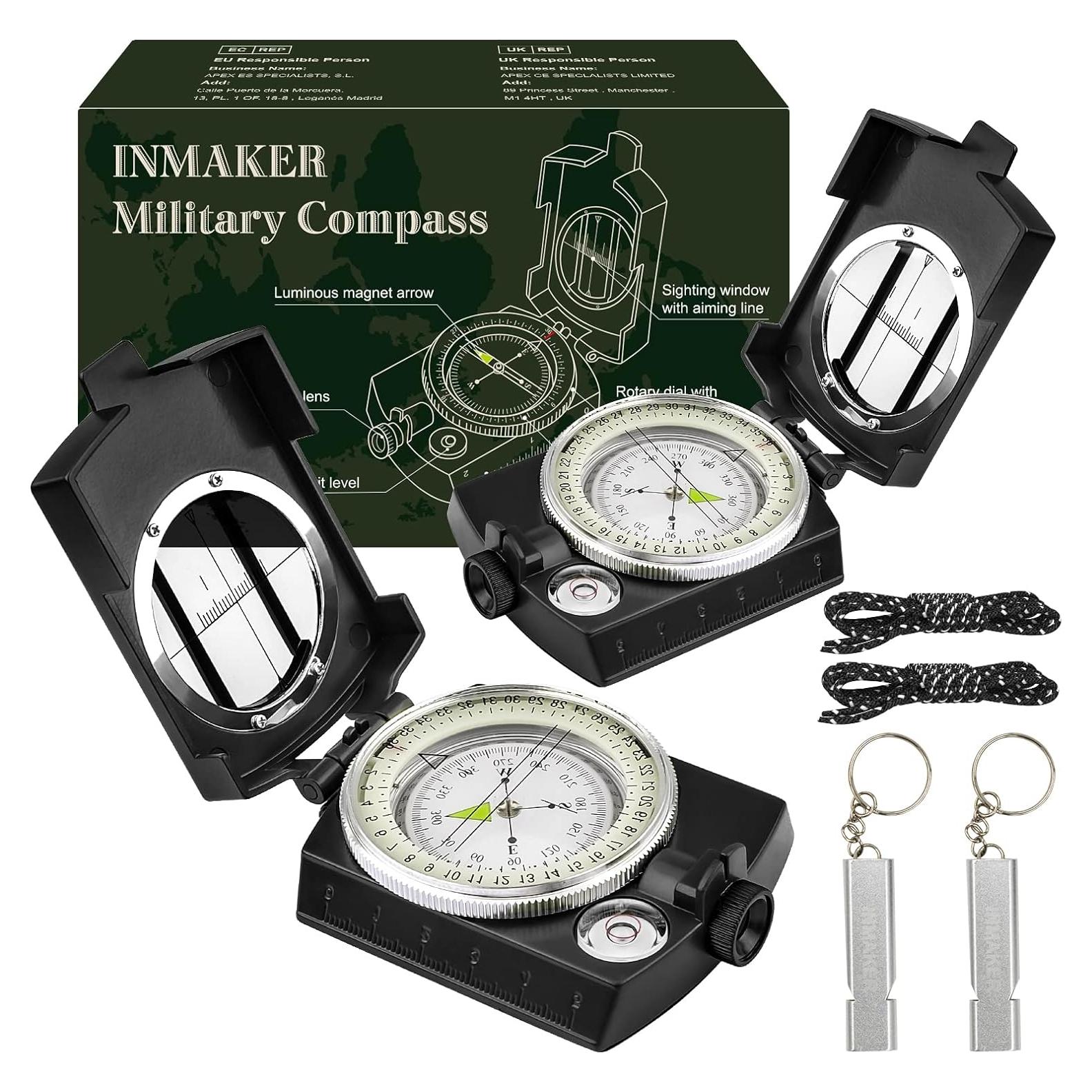 Brújula de Senderismo INMAKER con Silbato y Luz Fluorescente