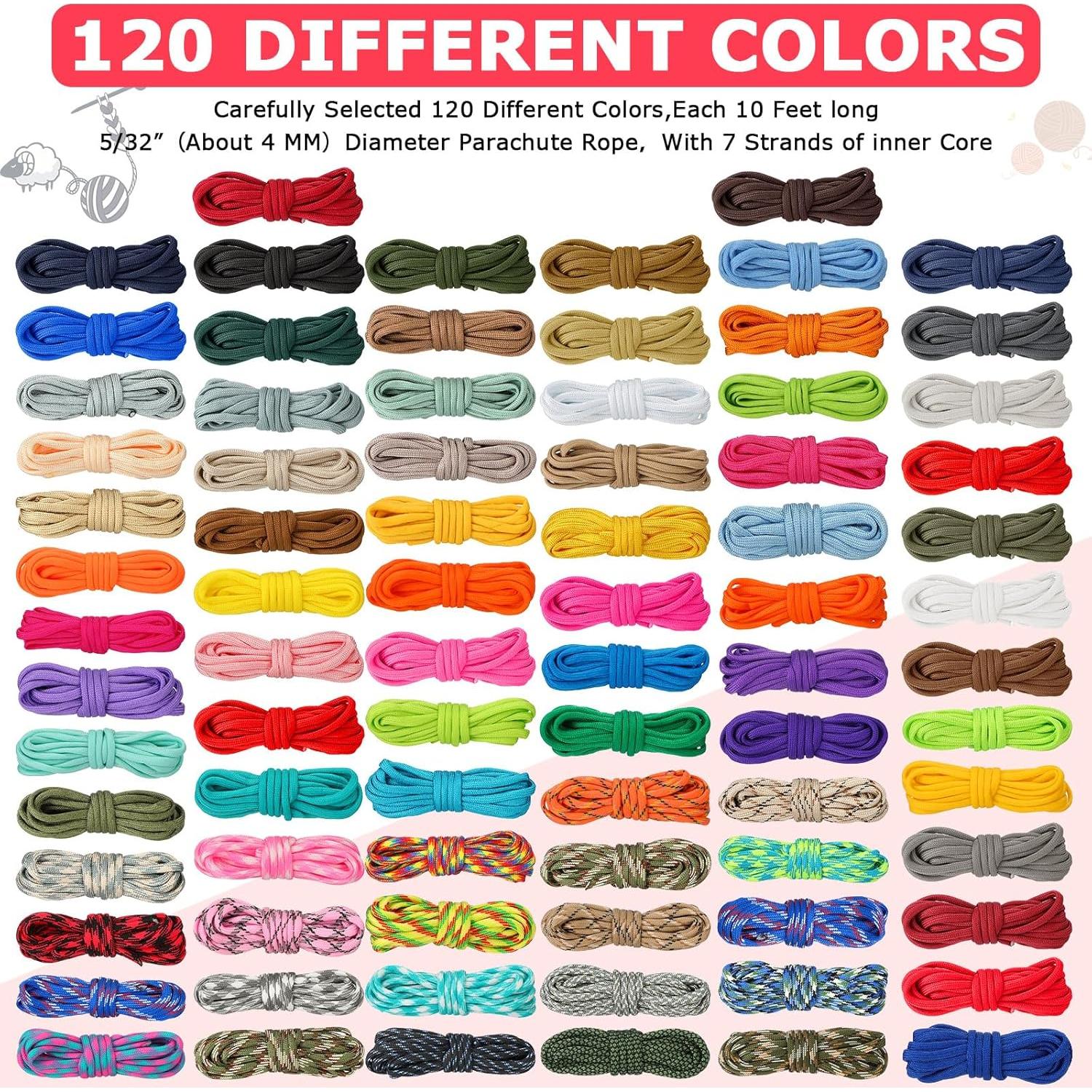 Kit de Cuerda Paracord 550 Riakrum 120 Pcs 3.05 Metros Colores Brillantes