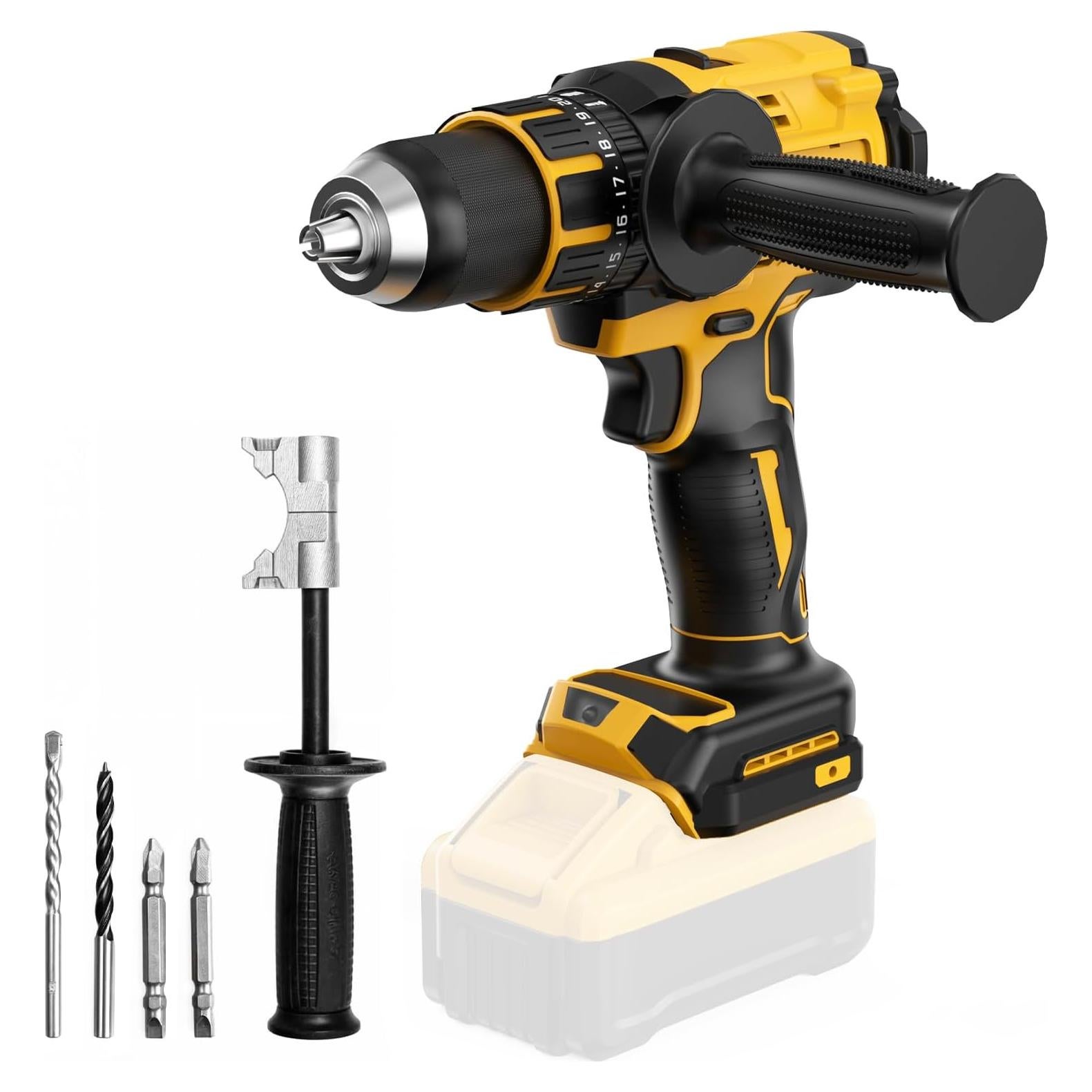 Hammer Drill Compatible with Dewalt 20V Max Battery(No Battery) Cordless Drill/Driver with Brushless Motor, 1/2" Keyless Metal Chuck,4pcs Bit for Drilling Brick Wall, Metal, Wood, Screws