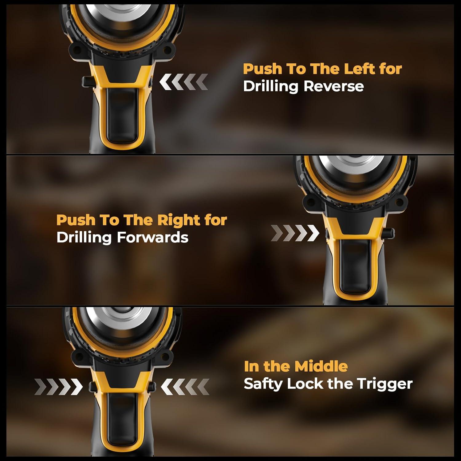 Hammer Drill Compatible with Dewalt 20V Max Battery(No Battery) Cordless Drill/Driver with Brushless Motor, 1/2" Keyless Metal Chuck,4pcs Bit for Drilling Brick Wall, Metal, Wood, Screws