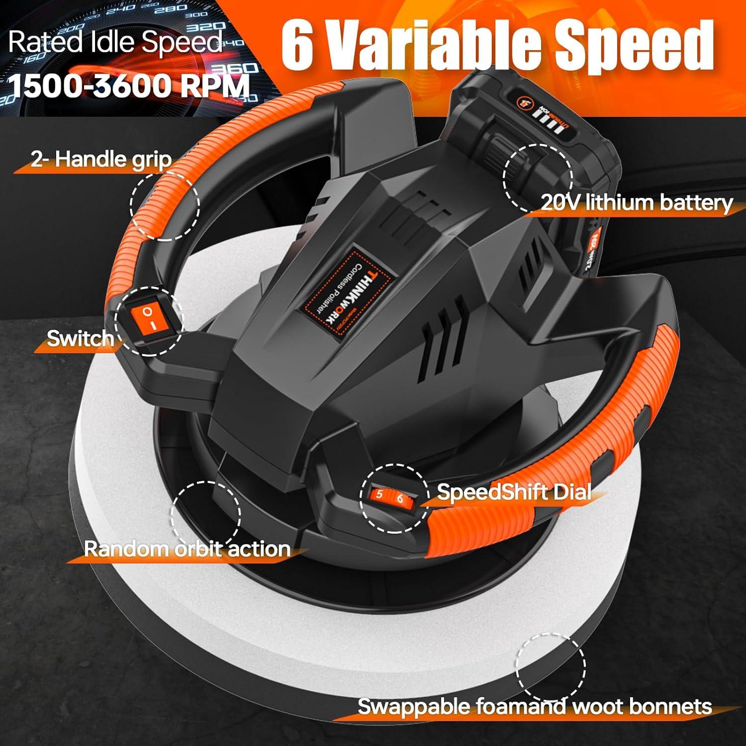 Pulidora Inalámbrica THINKWORK 20V 10" con 2 Baterías 2Ah