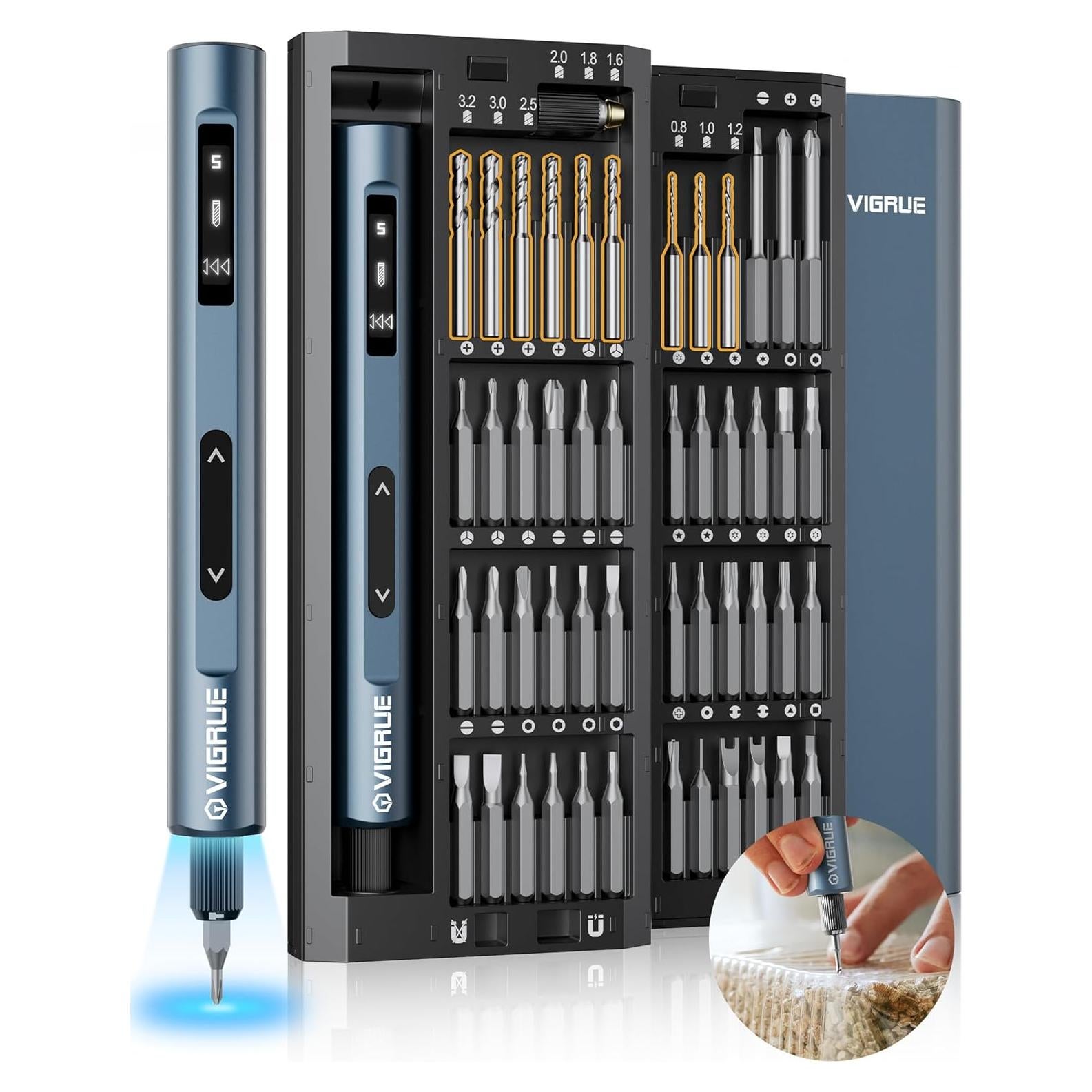 Destornillador Eléctrico VIGRUE 400RPM con 48 Puntas Magnéticas