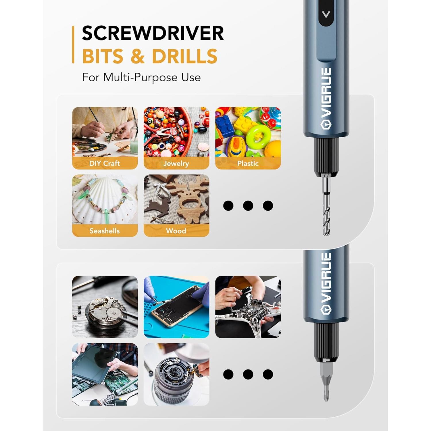 Destornillador Eléctrico VIGRUE 400RPM con 48 Puntas Magnéticas