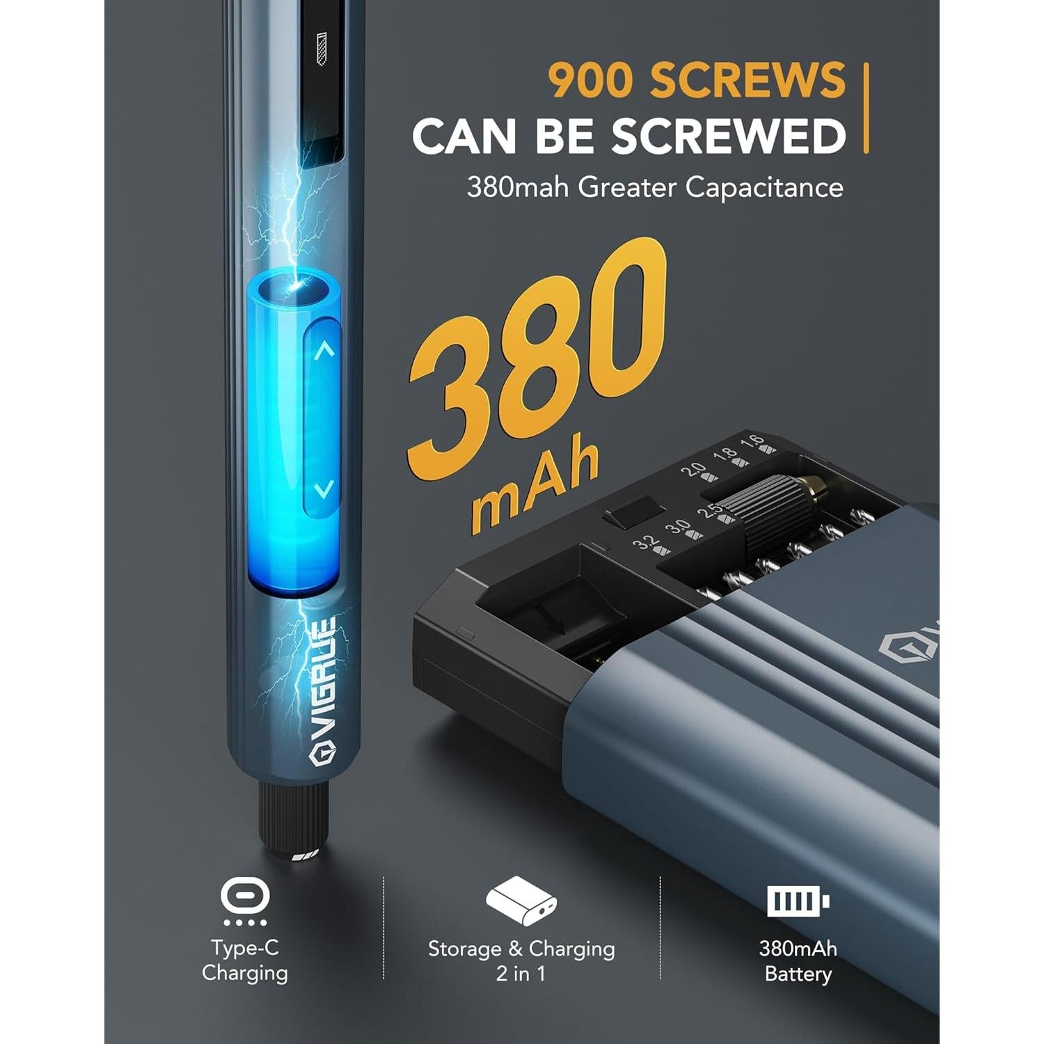 Destornillador Eléctrico VIGRUE 400RPM con 48 Puntas Magnéticas