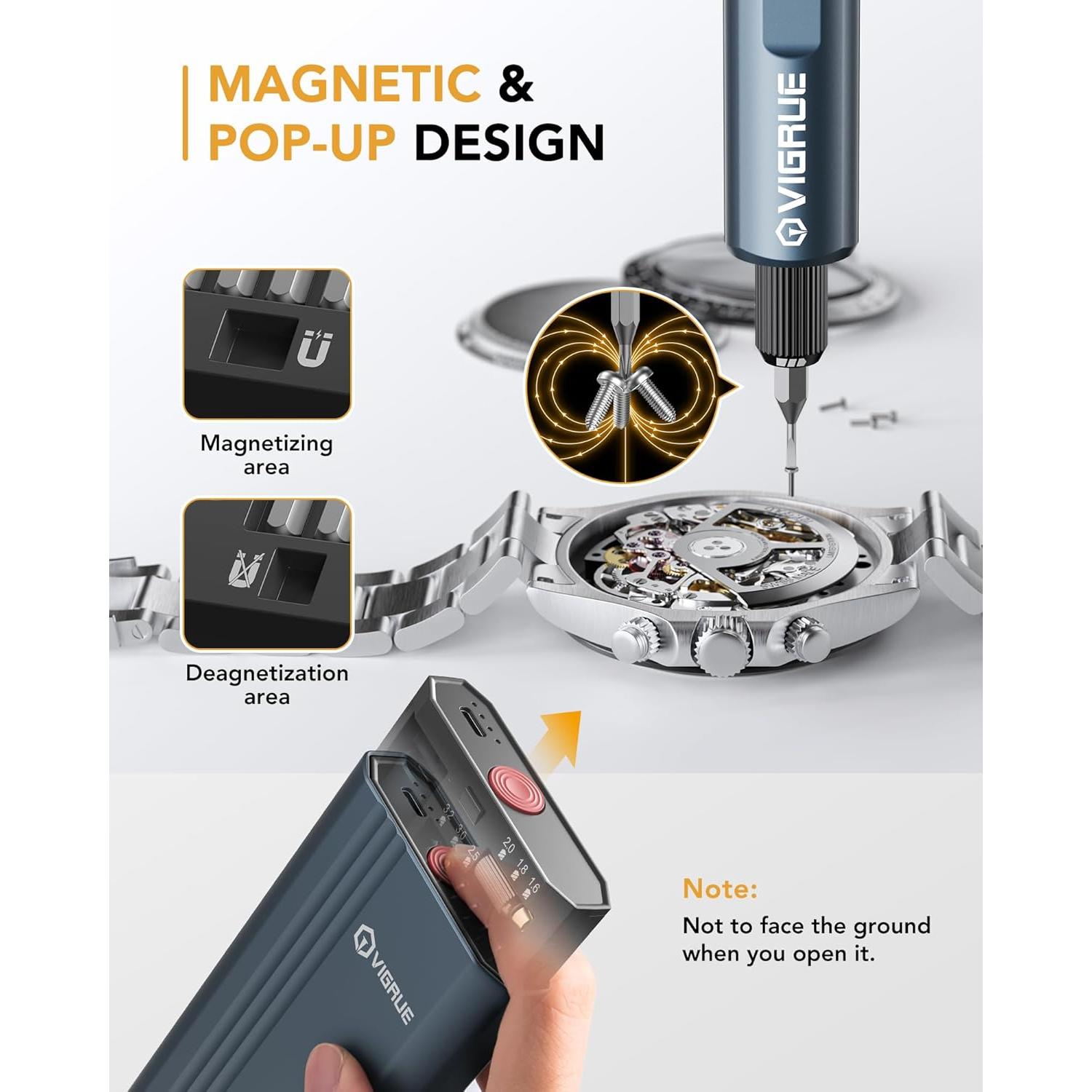 Destornillador Eléctrico VIGRUE 400RPM con 48 Puntas Magnéticas