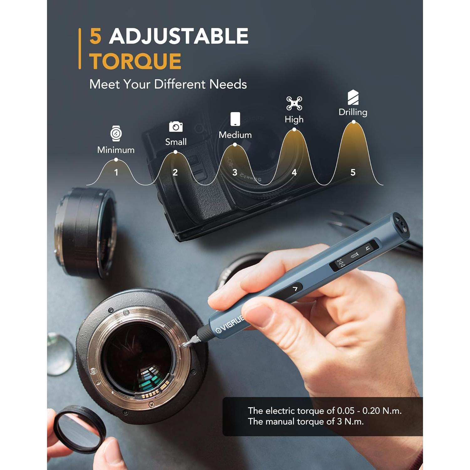 Destornillador Eléctrico VIGRUE 400RPM con 48 Puntas Magnéticas